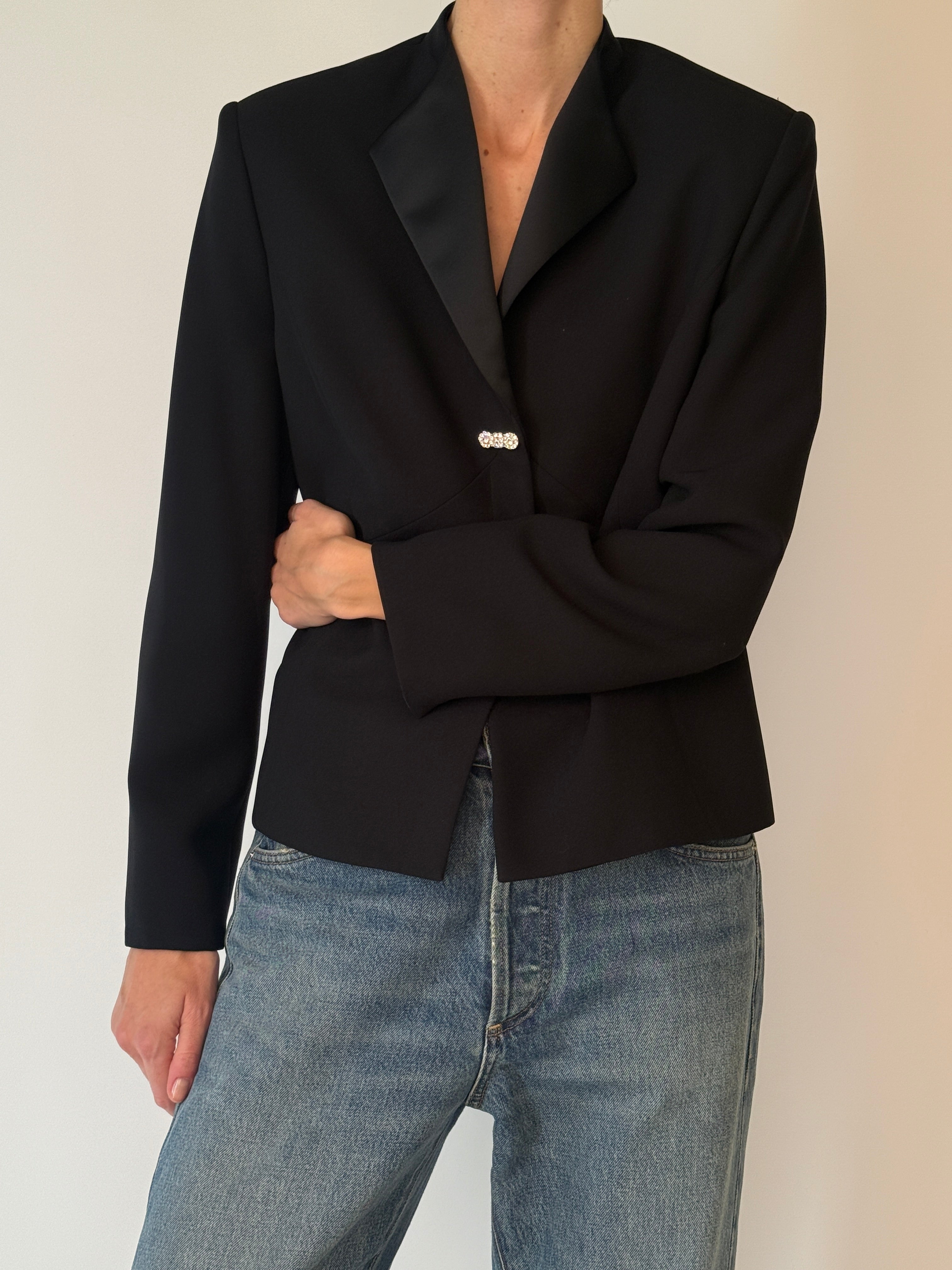 Vintage black embellished blazer lapel detail
