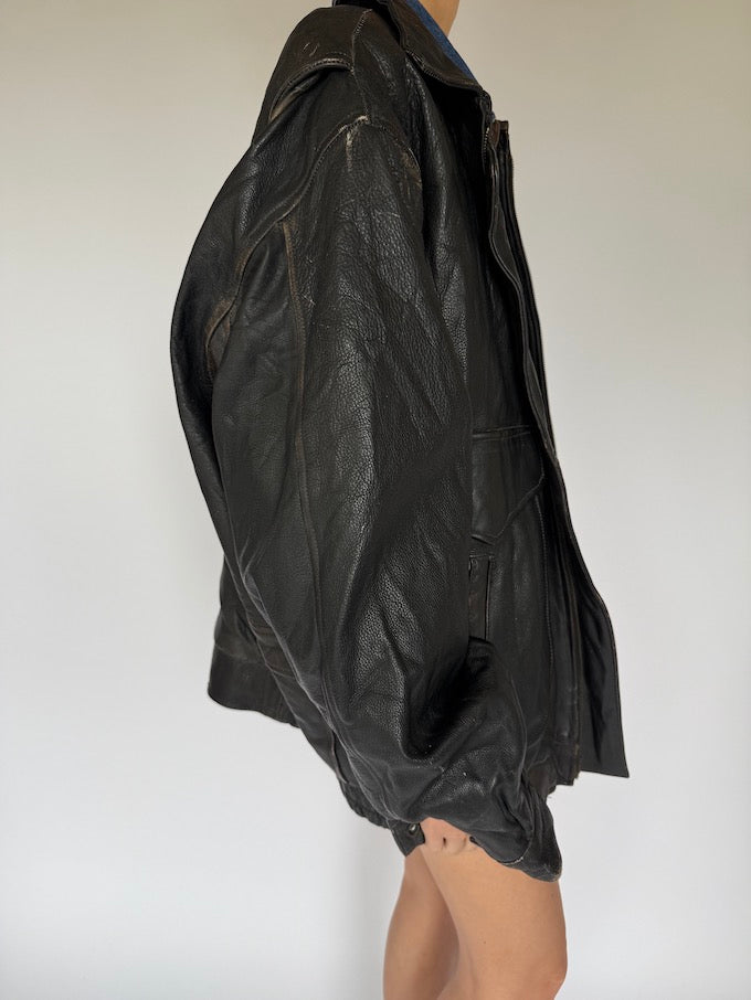 Vintage Oversized Leather Jacket Black 5457