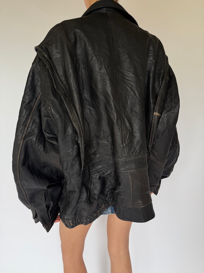 Vintage Oversized Leather Jacket Black 5457