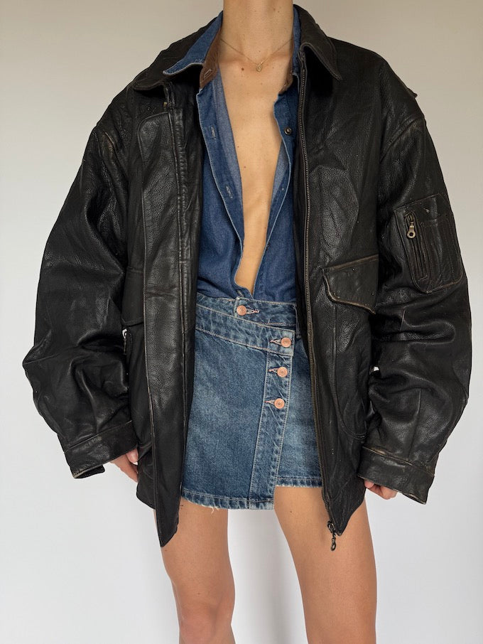 Vintage Oversized Leather Jacket Black 5457