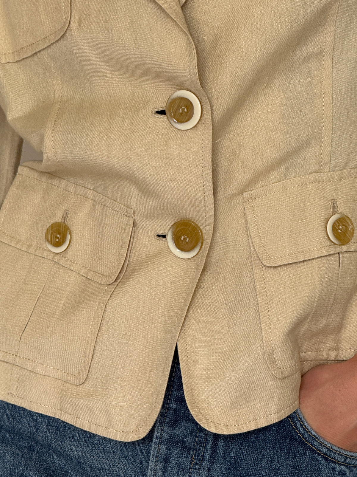 Vintage Utility Linen Blend Blazer Beige 8293