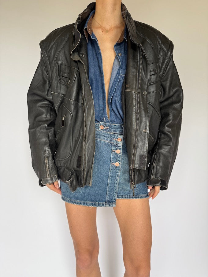 Vintage Black Leather Jacket 5481