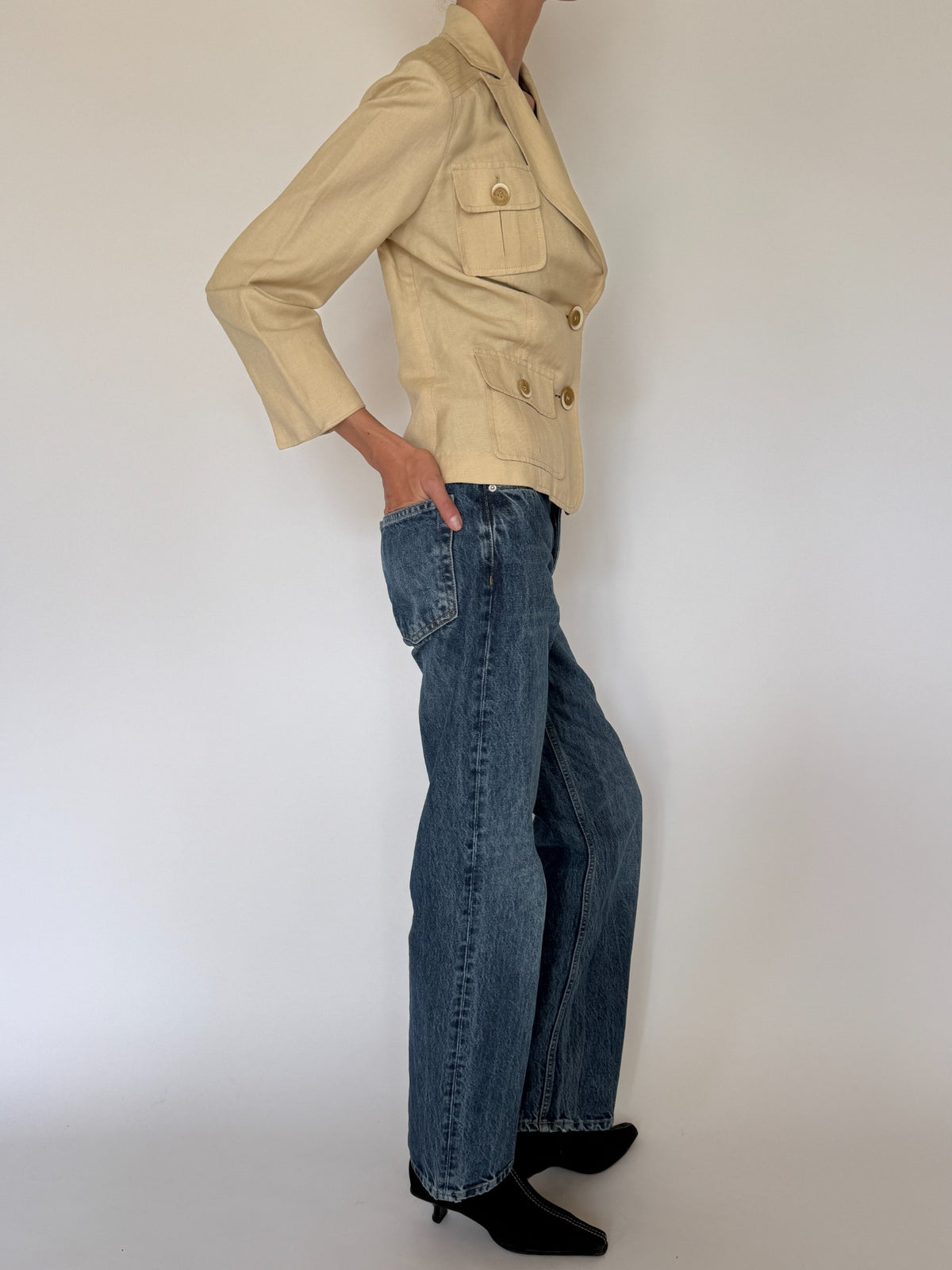 Vintage beige utility blazer front view