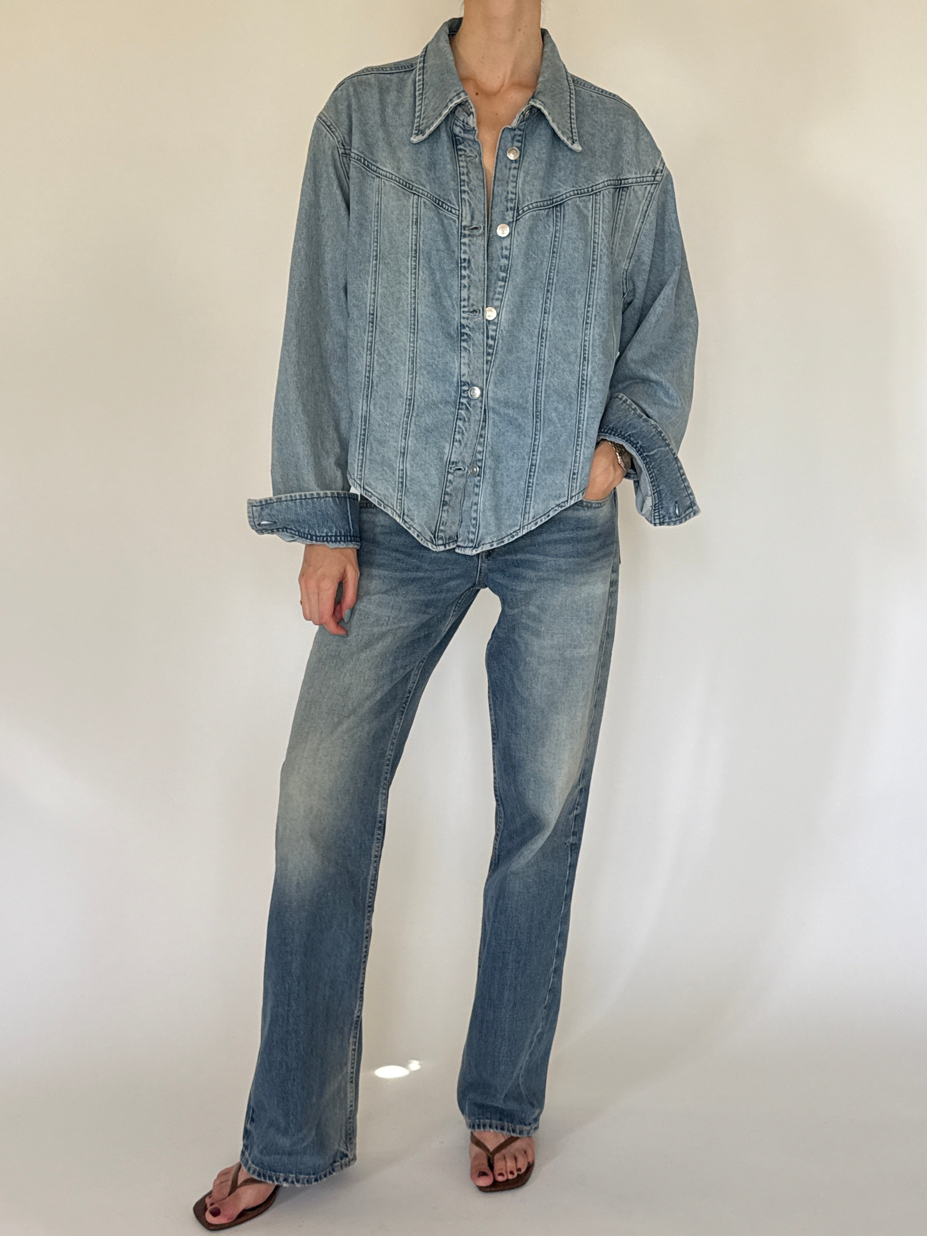 Vintage light blue denim western shirt front view