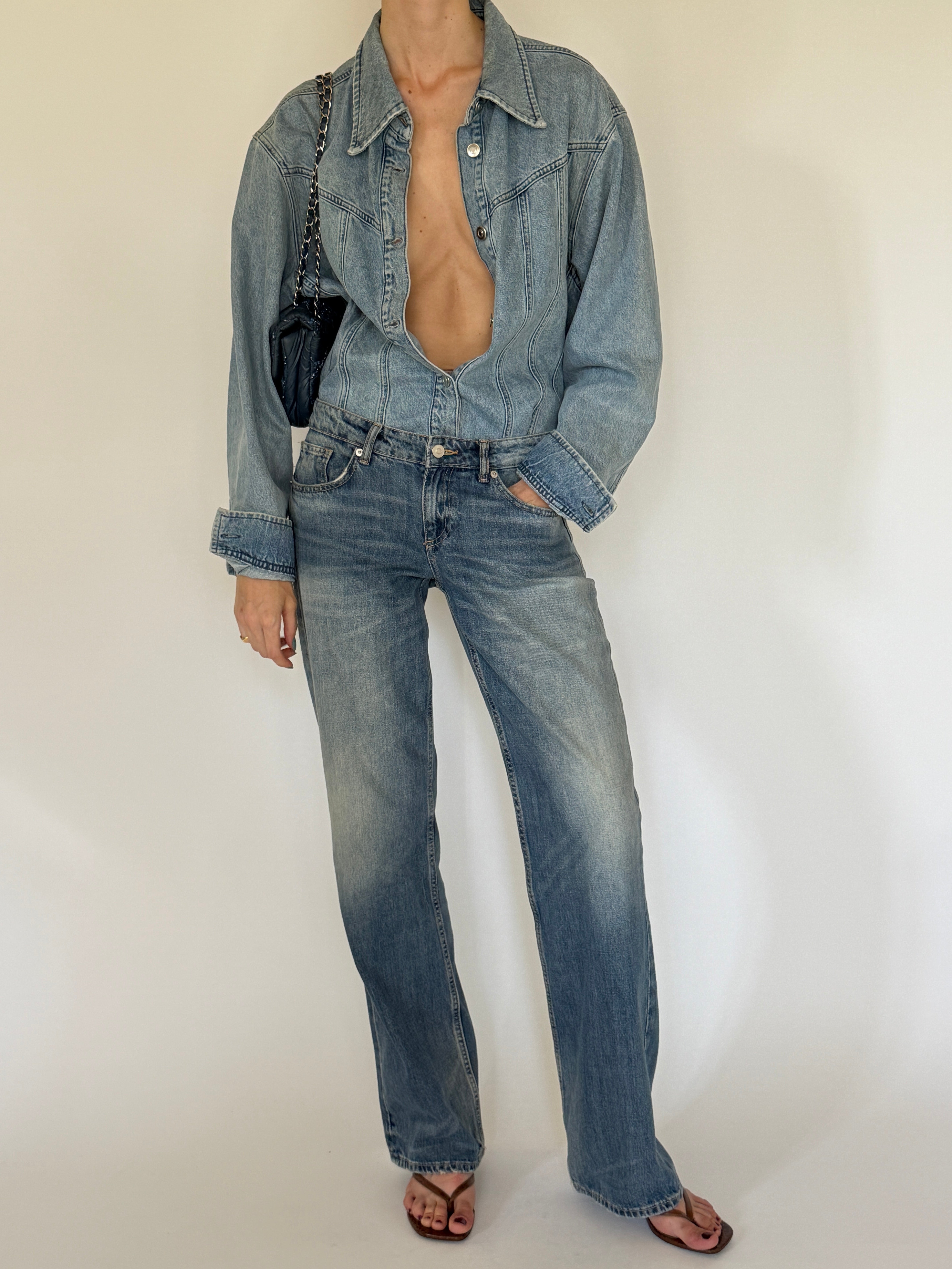 Vintage light blue denim western shirt front view