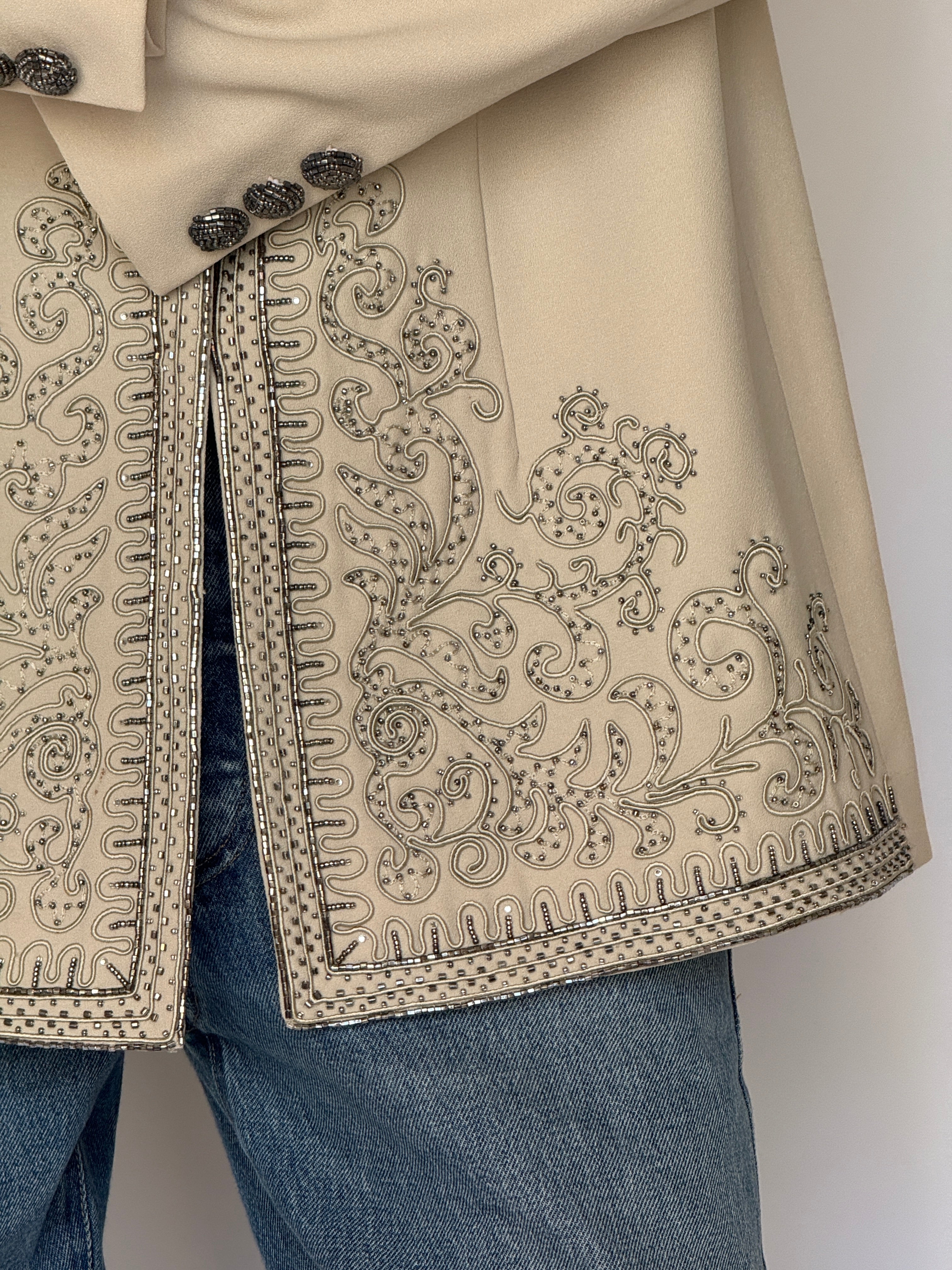 Vintage Embellished Statement Blazer Beige 6599