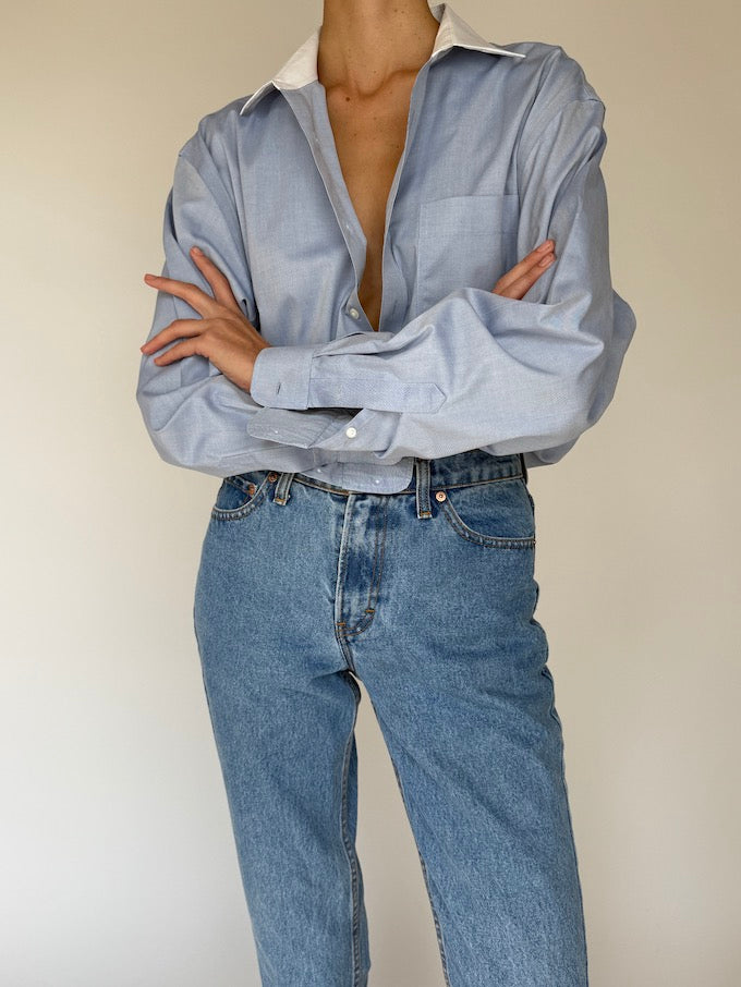 Vintage Cotton Oversized Button-Up Light Blue  6425