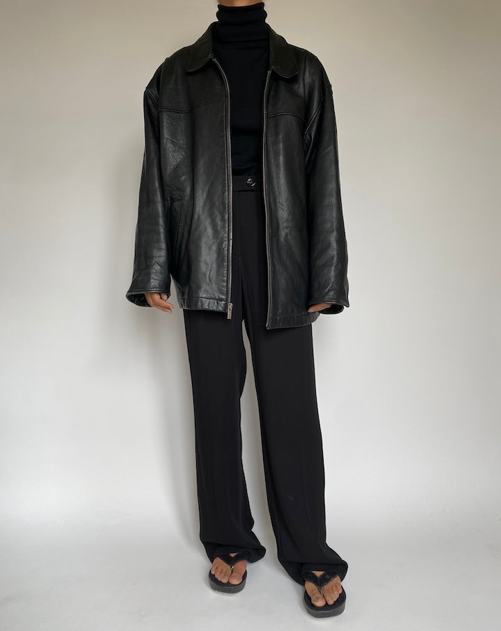 VINTAGE OVERSIZED BLACK LEATHER JACKET 2204