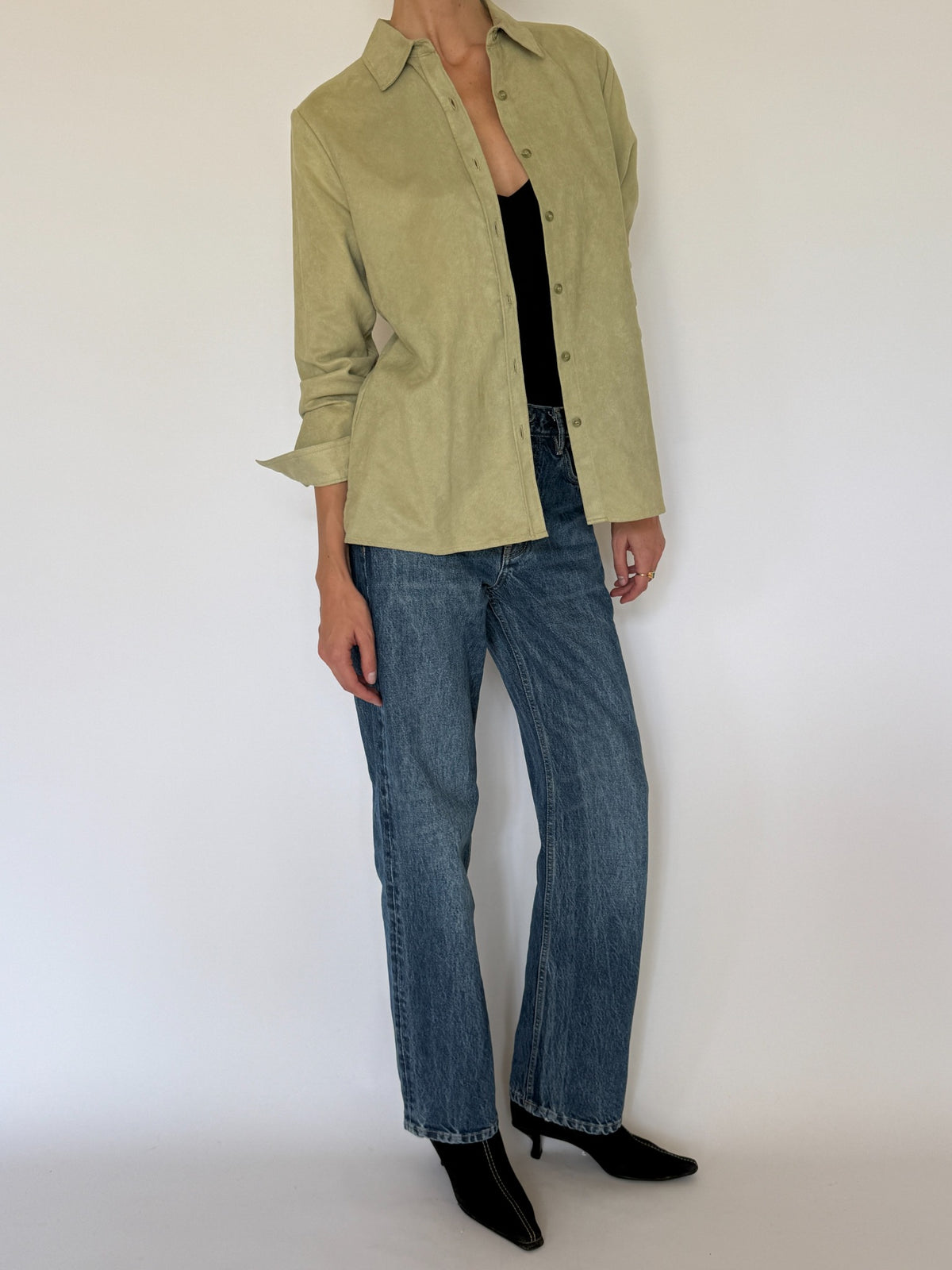 Vintage soft brushed shirt light sage green front view