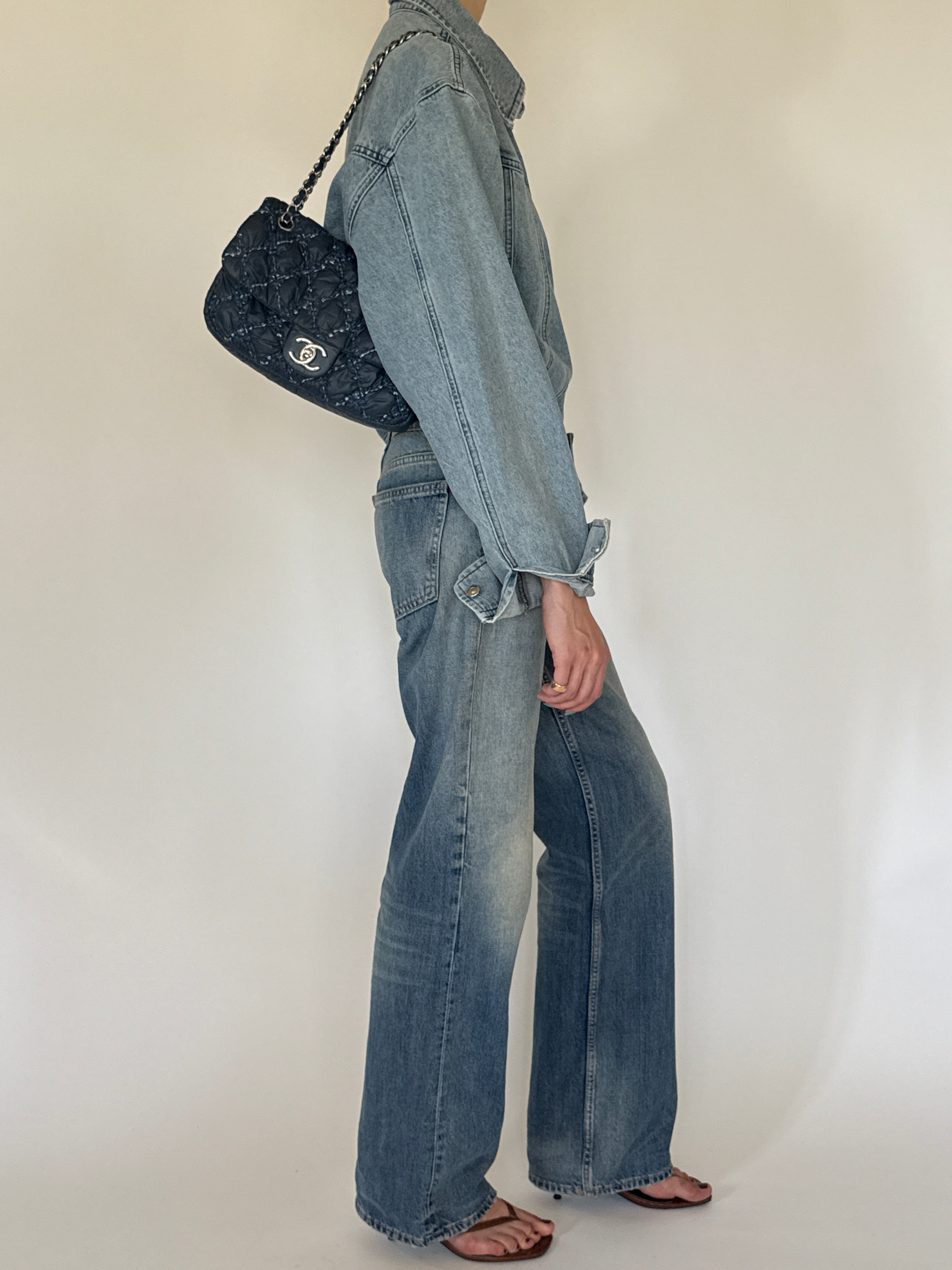 Vintage faded denim western shirt side view