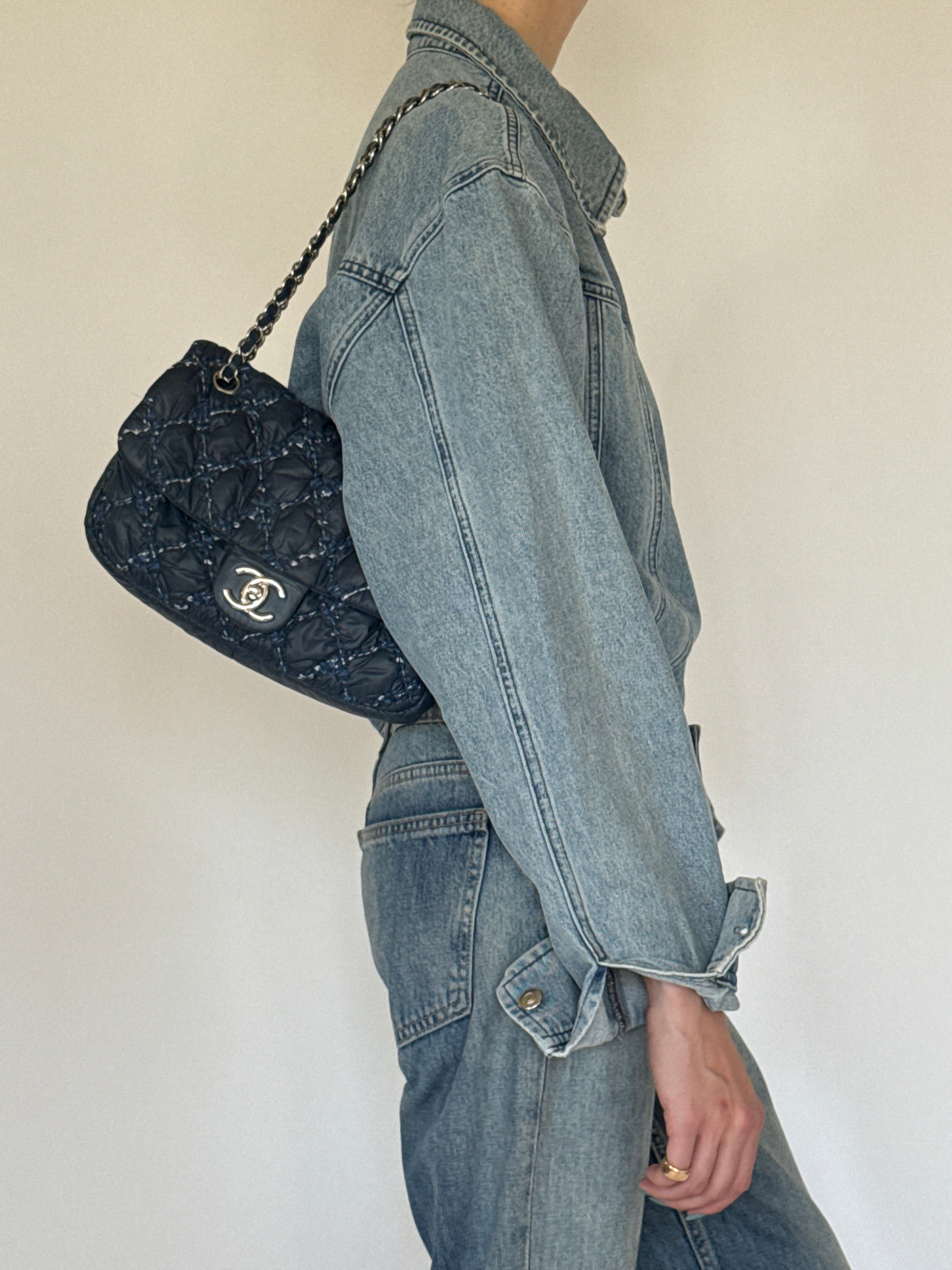 Vintage faded denim western shirt side view
