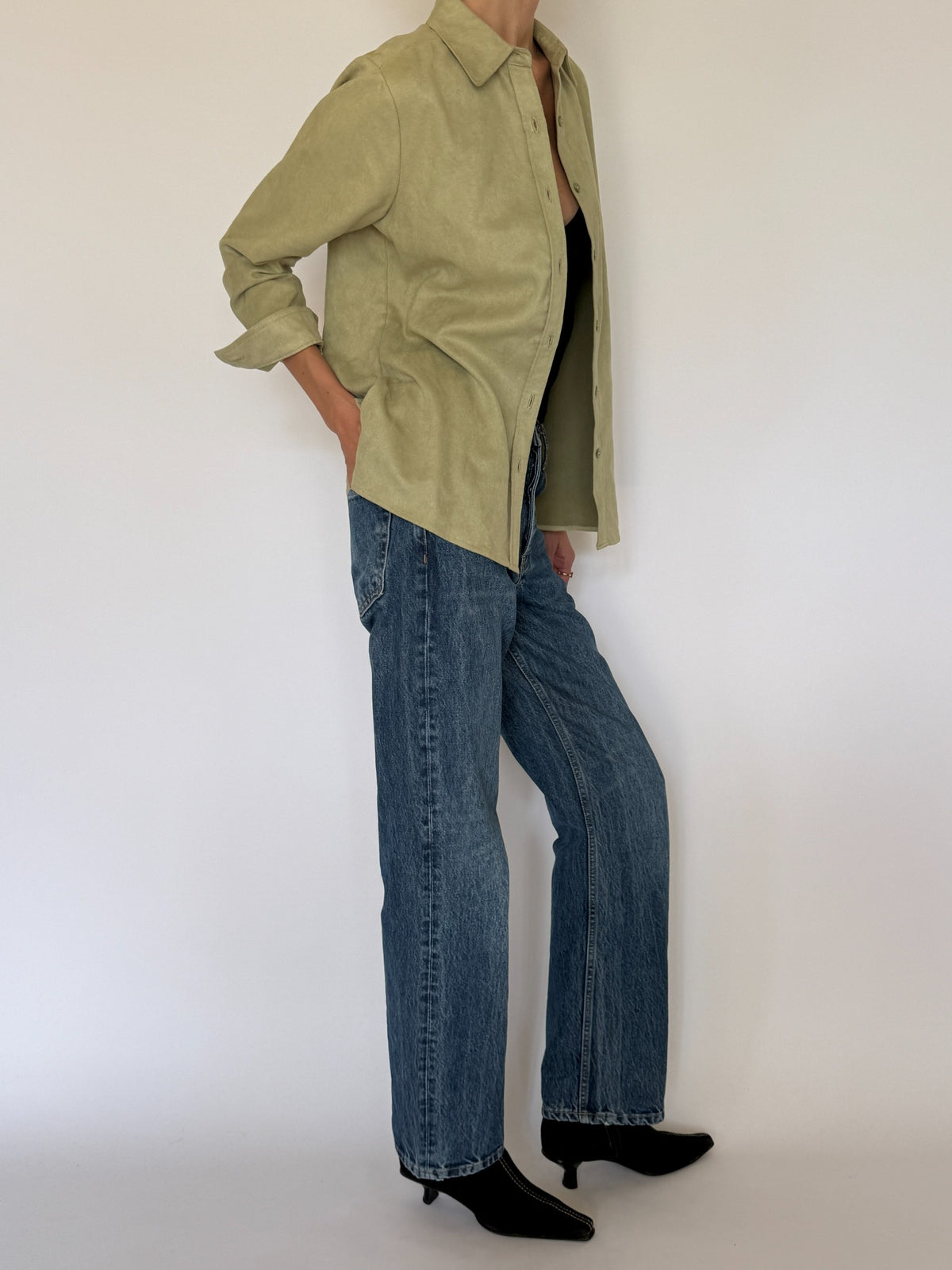 Vintage soft brushed shirt light sage green front angle
