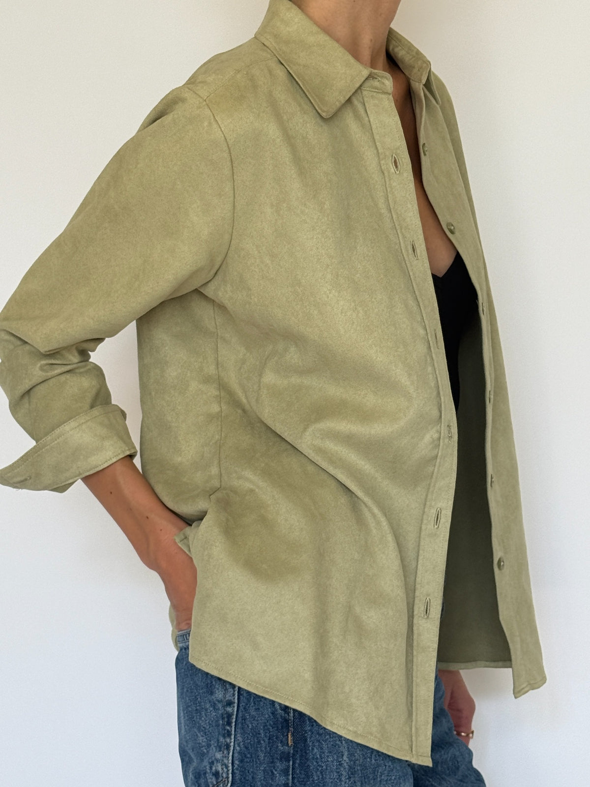 Vintage soft brushed shirt light sage green side view