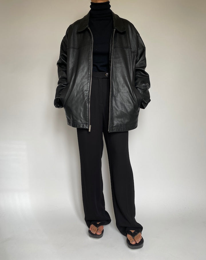 VINTAGE OVERSIZED BLACK LEATHER JACKET 2204