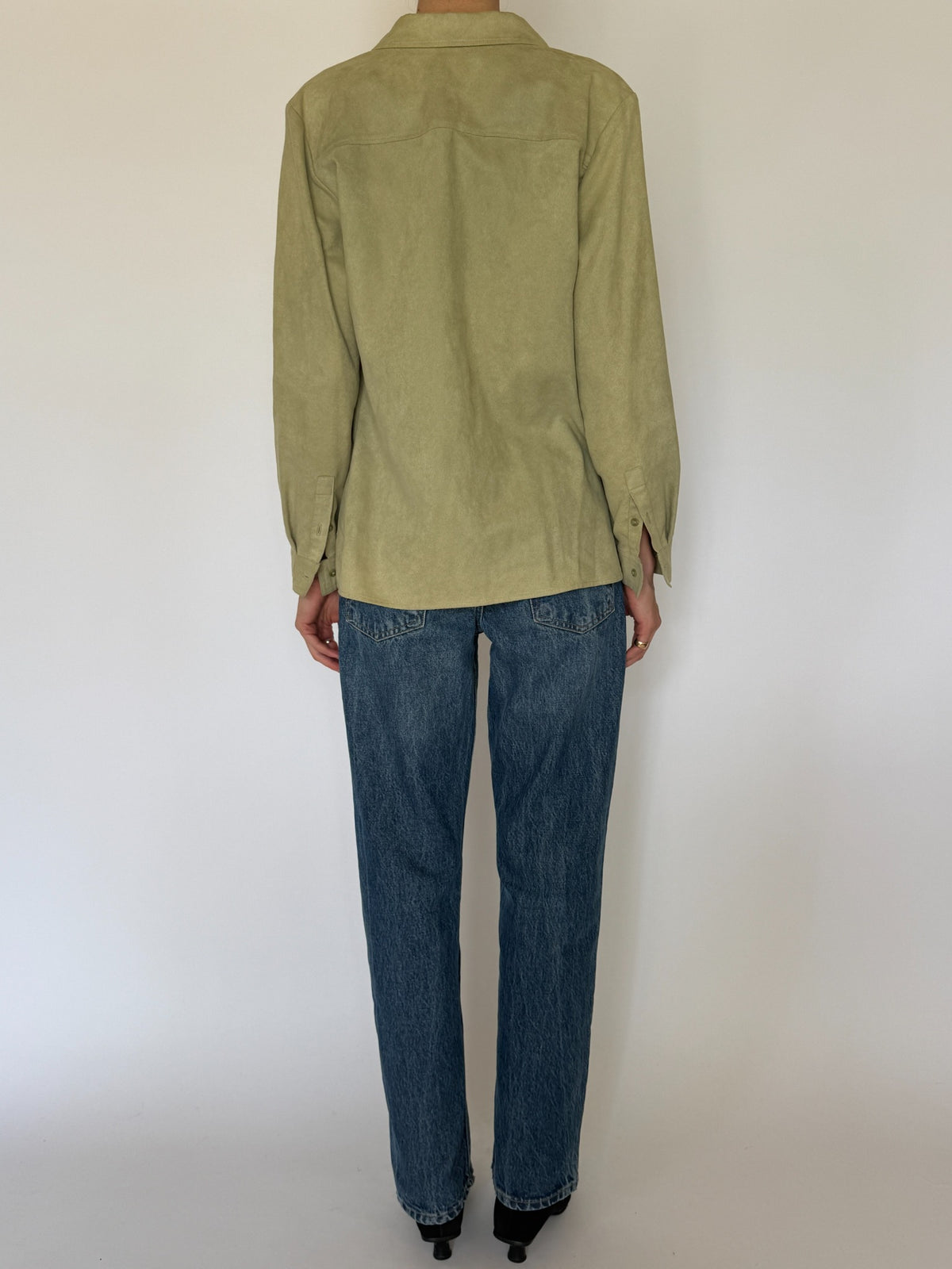 Vintage soft brushed shirt light sage green back view