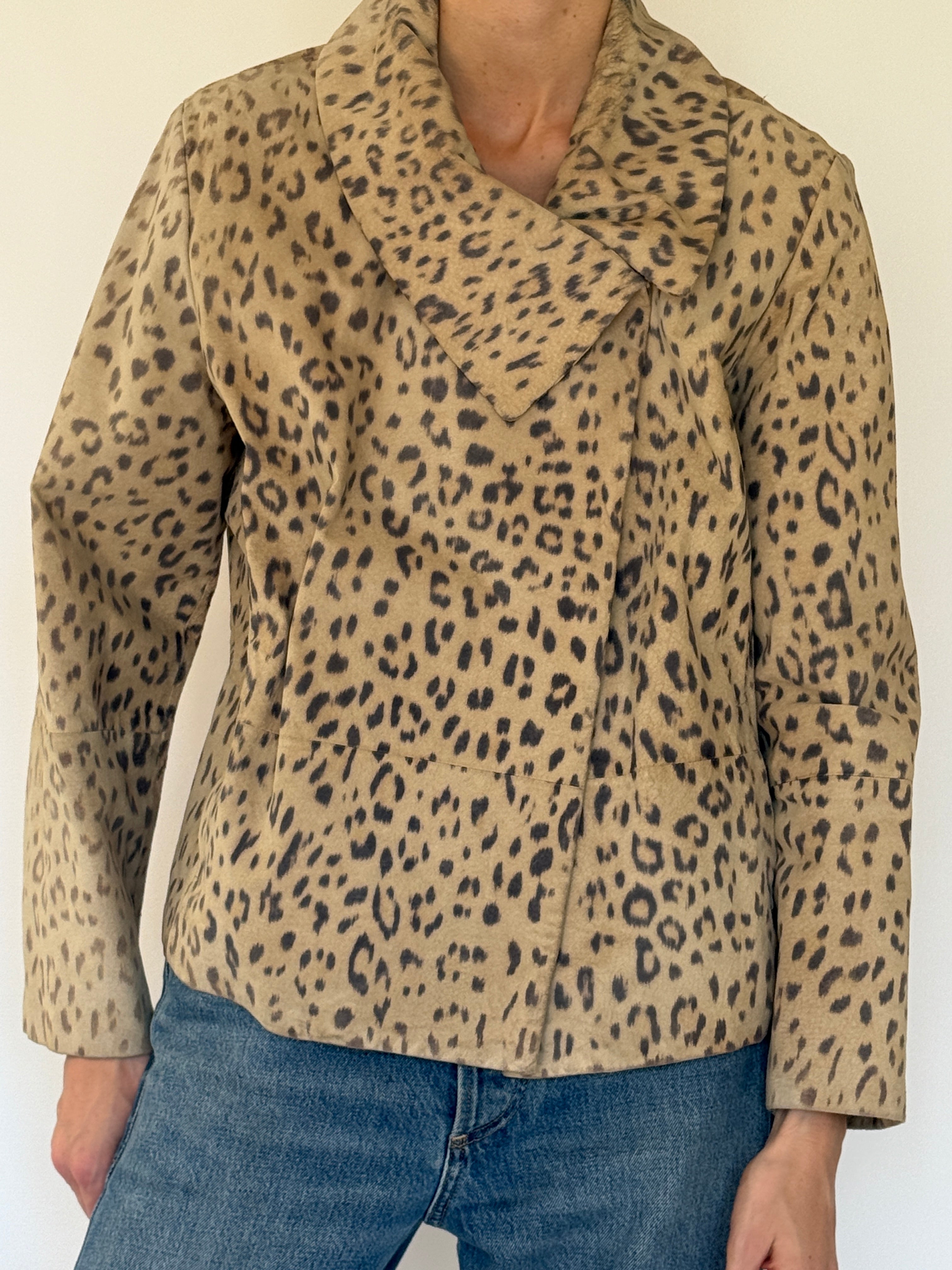 Vintage tan leopard suede jacket button detail