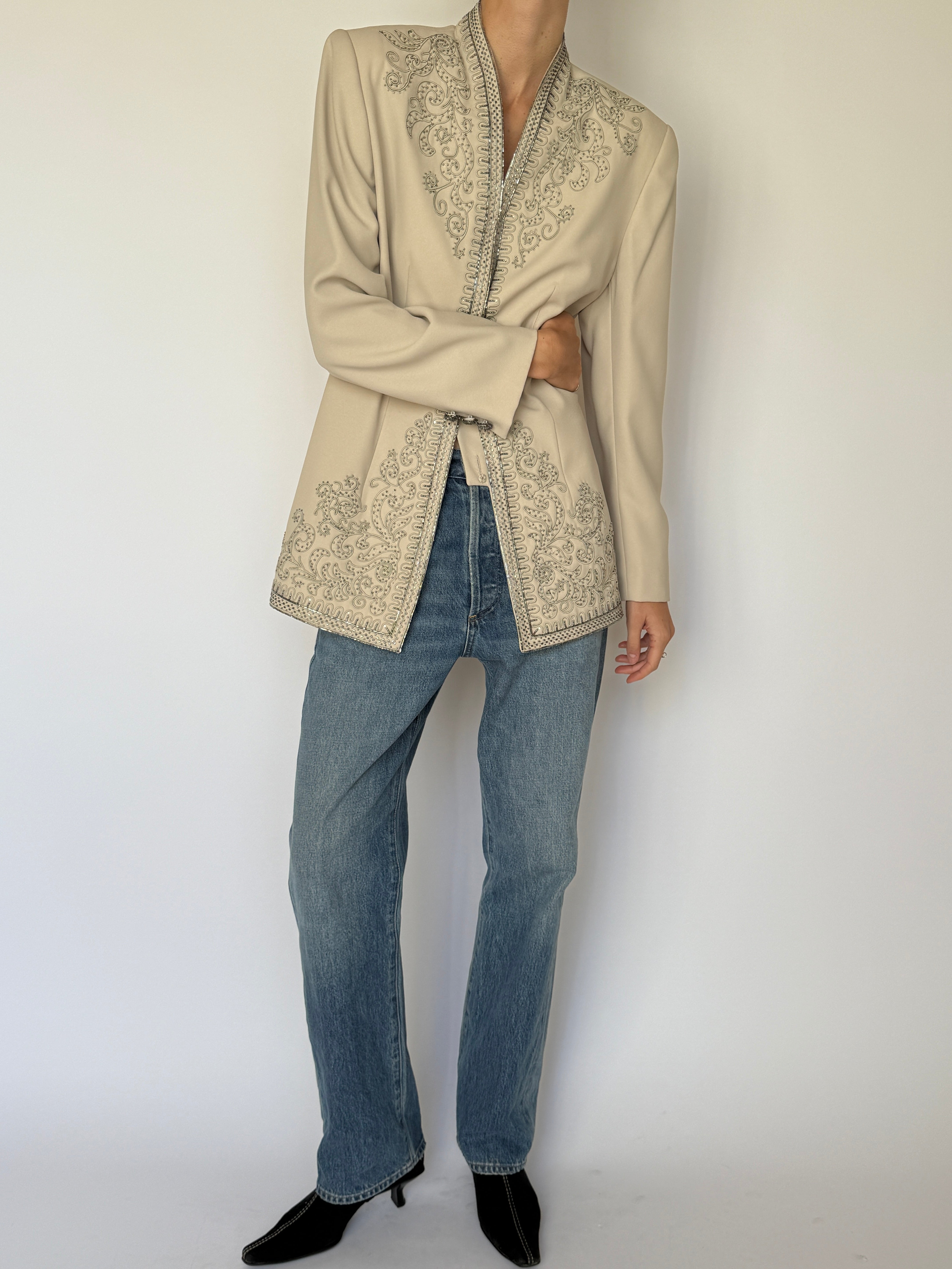 Vintage Embellished Statement Blazer Beige 6599