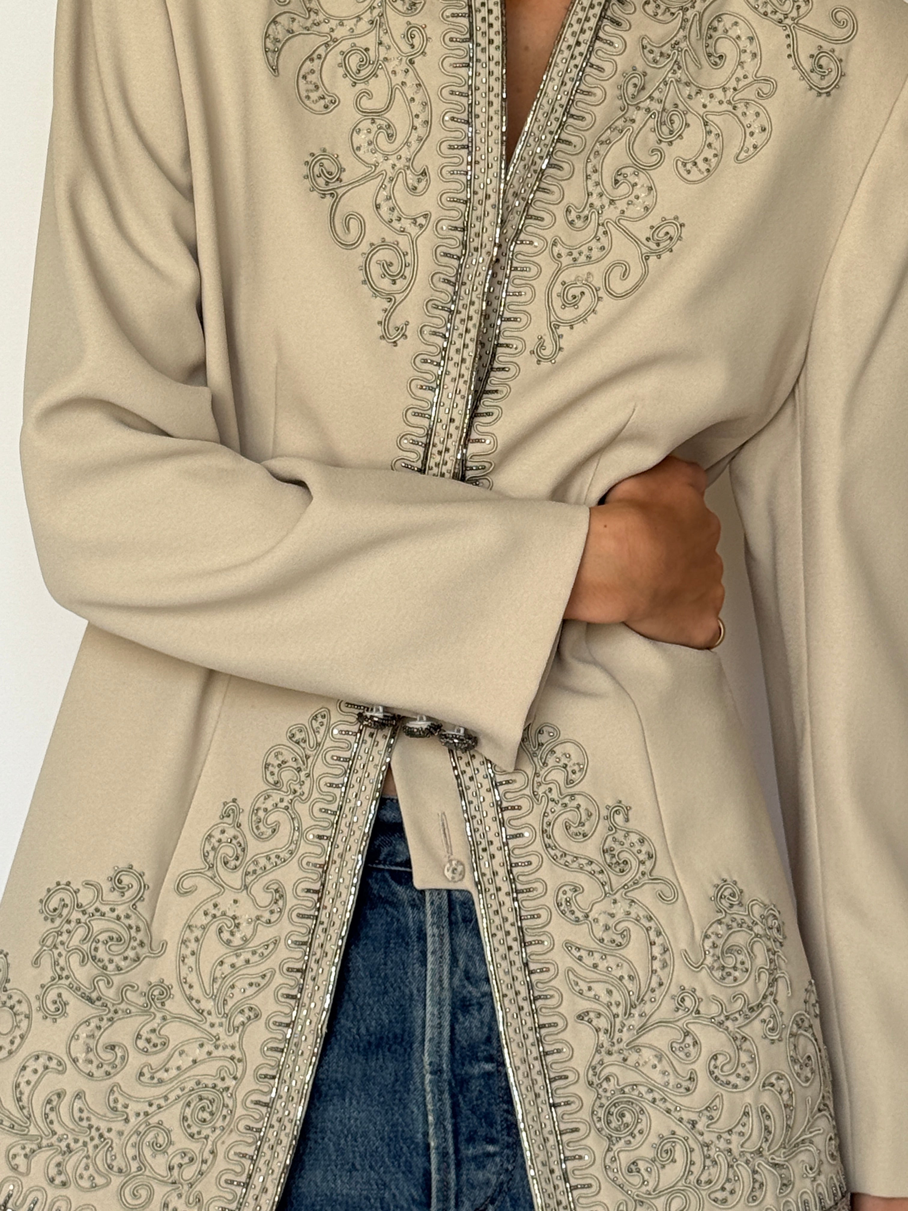 Vintage Embellished Statement Blazer Beige 6599