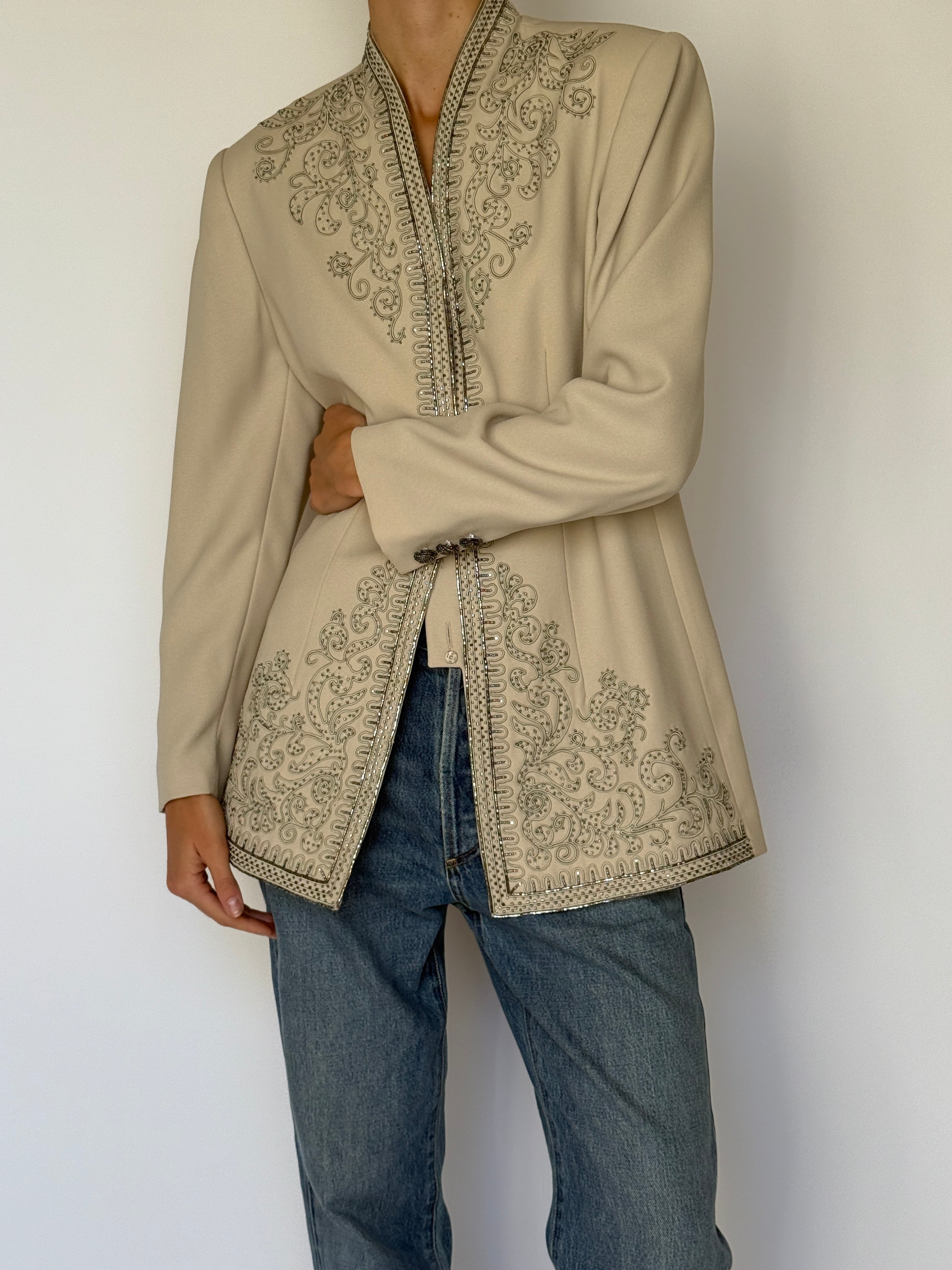 Vintage Embellished Statement Blazer Beige 6599