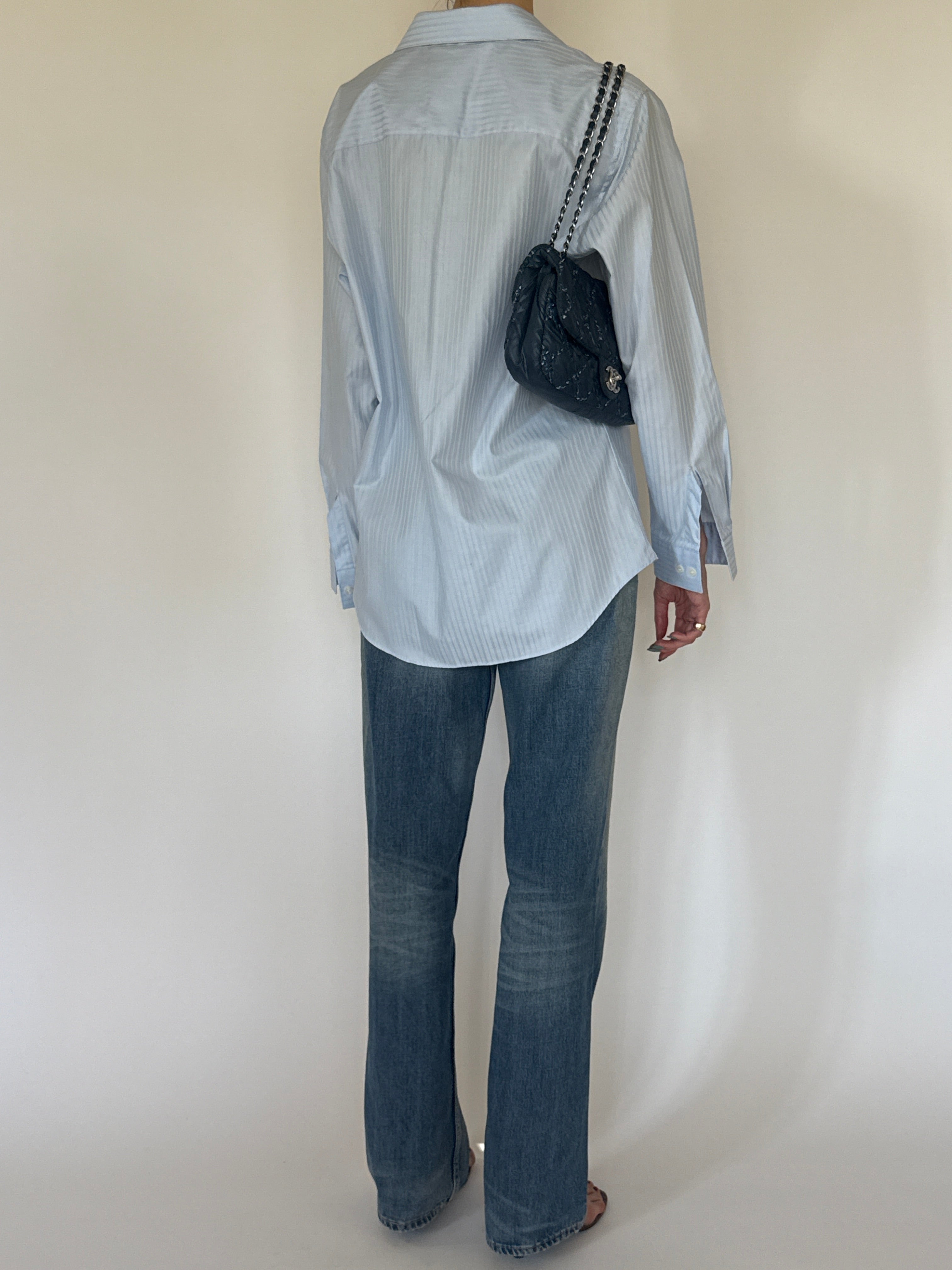 Vintage blue striped cotton shirt back view
