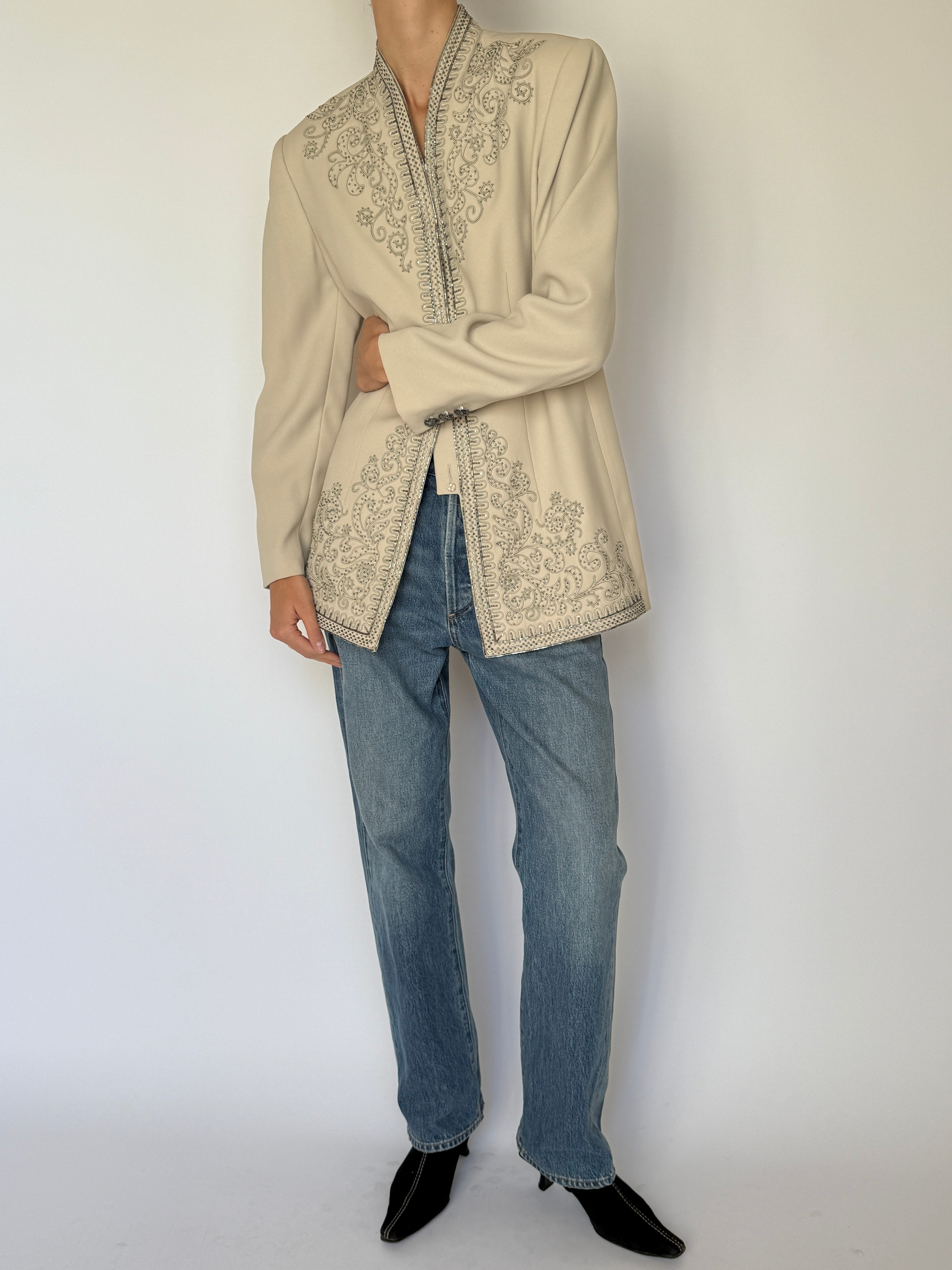 Vintage Embellished Statement Blazer Beige 6599