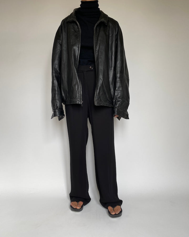VINTAGE BLACK OVERSIZED LEATHER JACKET 2206