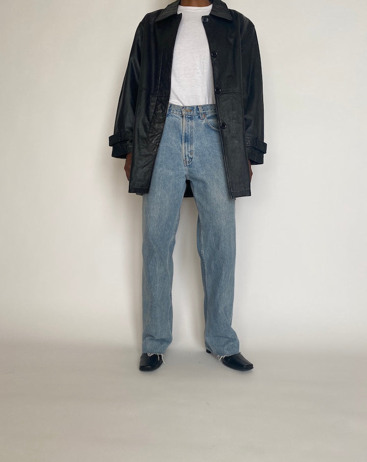 VINTAGE OVERSIZED BLACK LEATHER JACKET 4255