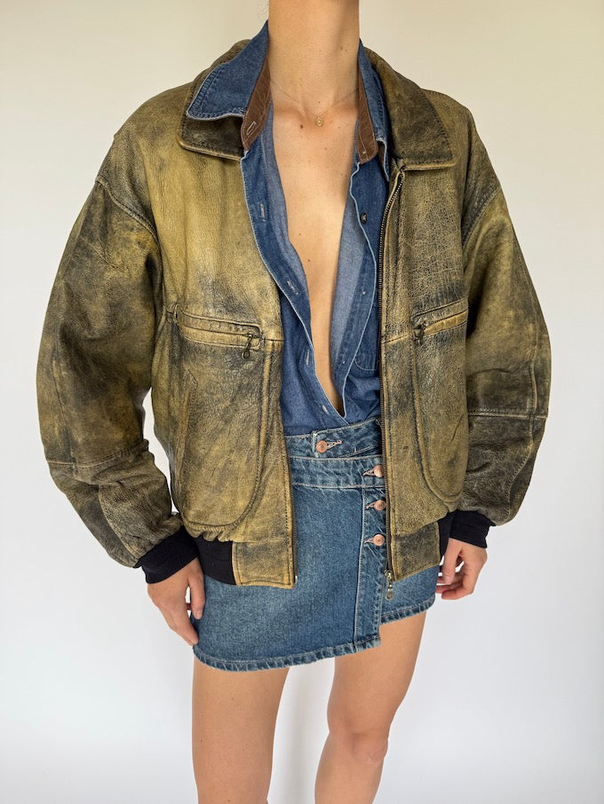Vintage Distressed Leather Jacket 5450