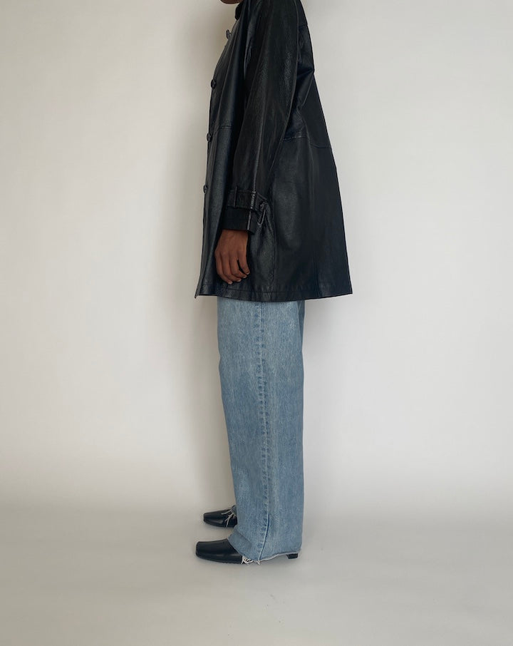 VINTAGE OVERSIZED BLACK LEATHER JACKET 4255