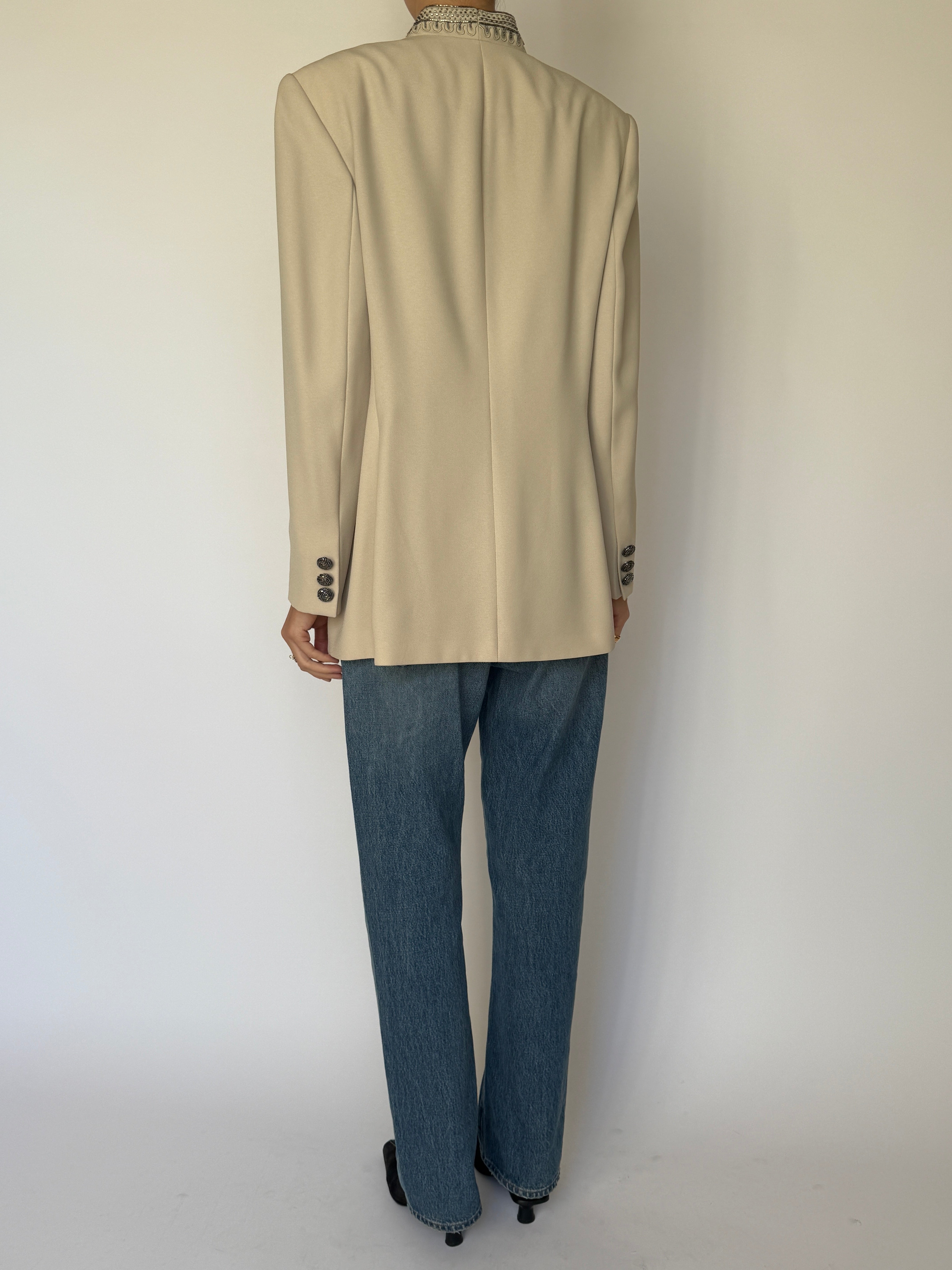 Vintage Embellished Statement Blazer Beige 6599