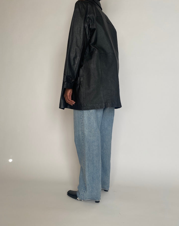 VINTAGE OVERSIZED BLACK LEATHER JACKET 4255