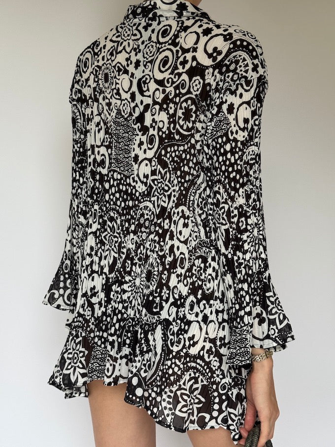 Vintage Black & White Floral-Paisley Cover-Up 6254