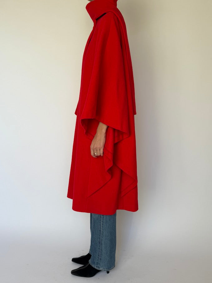 Vintage Red Wool Cape Coat 6600