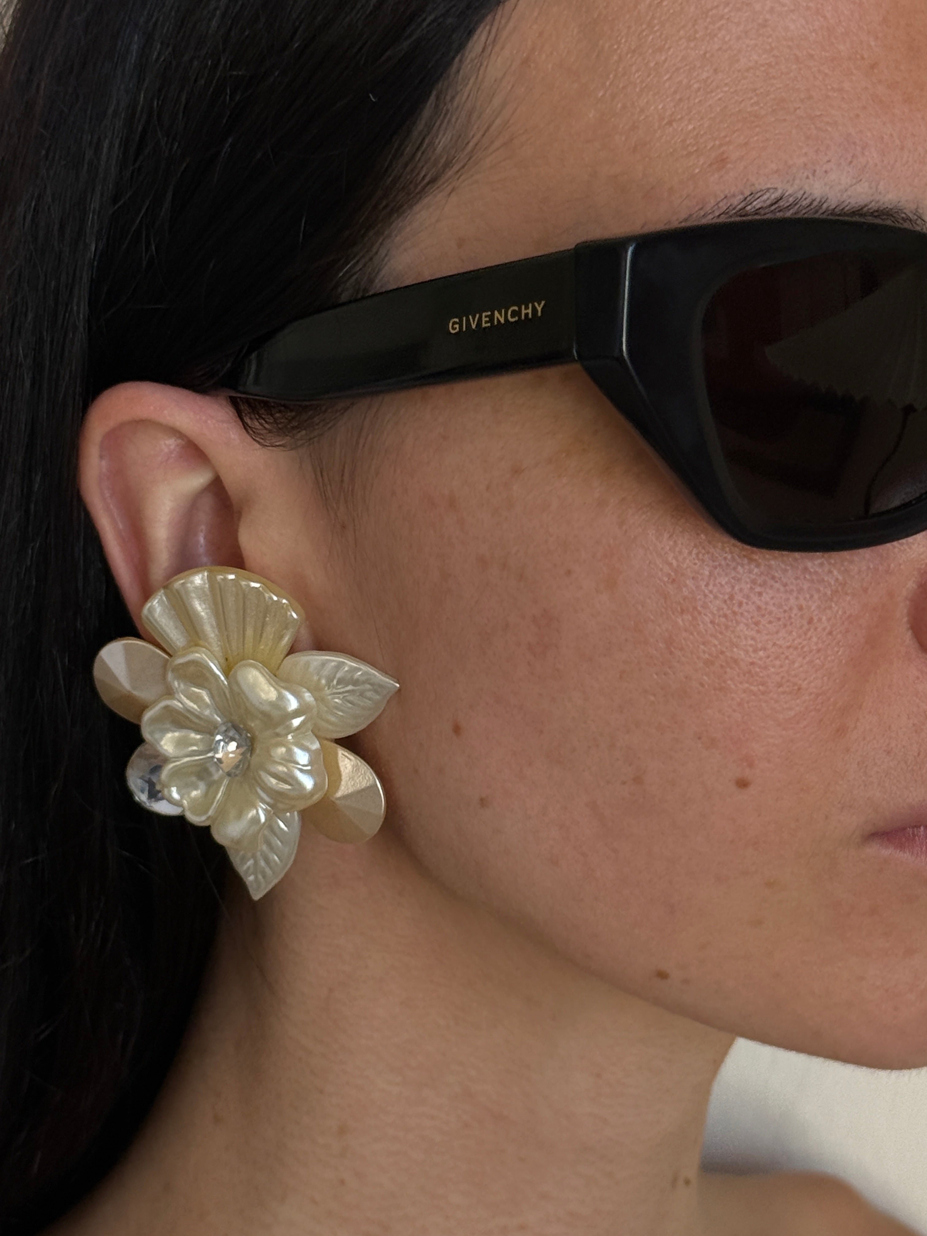 Vintage ivory floral statement earrings front view
