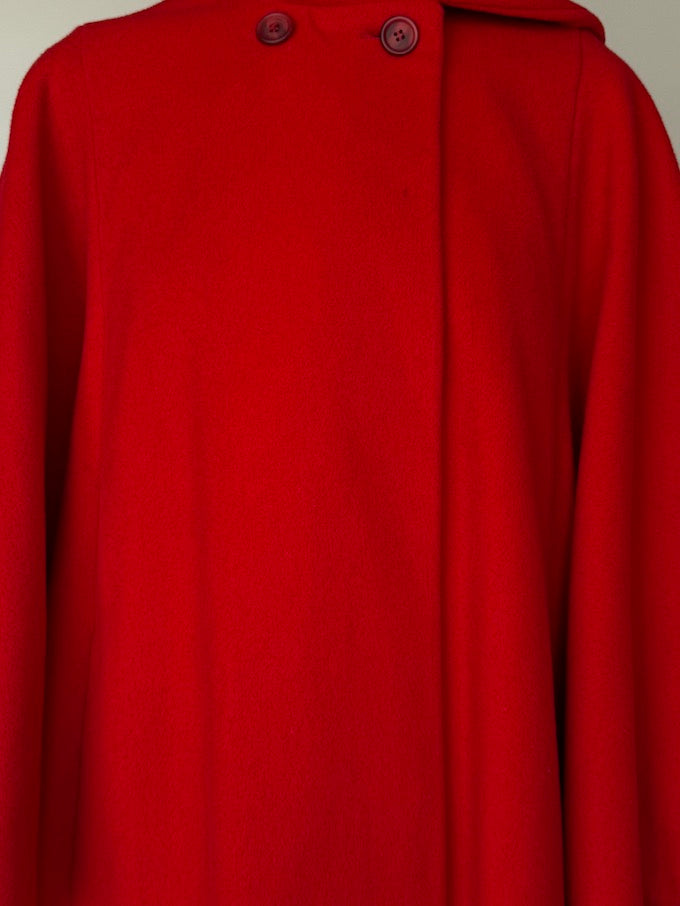 Vintage Red Wool Cape Coat 6600