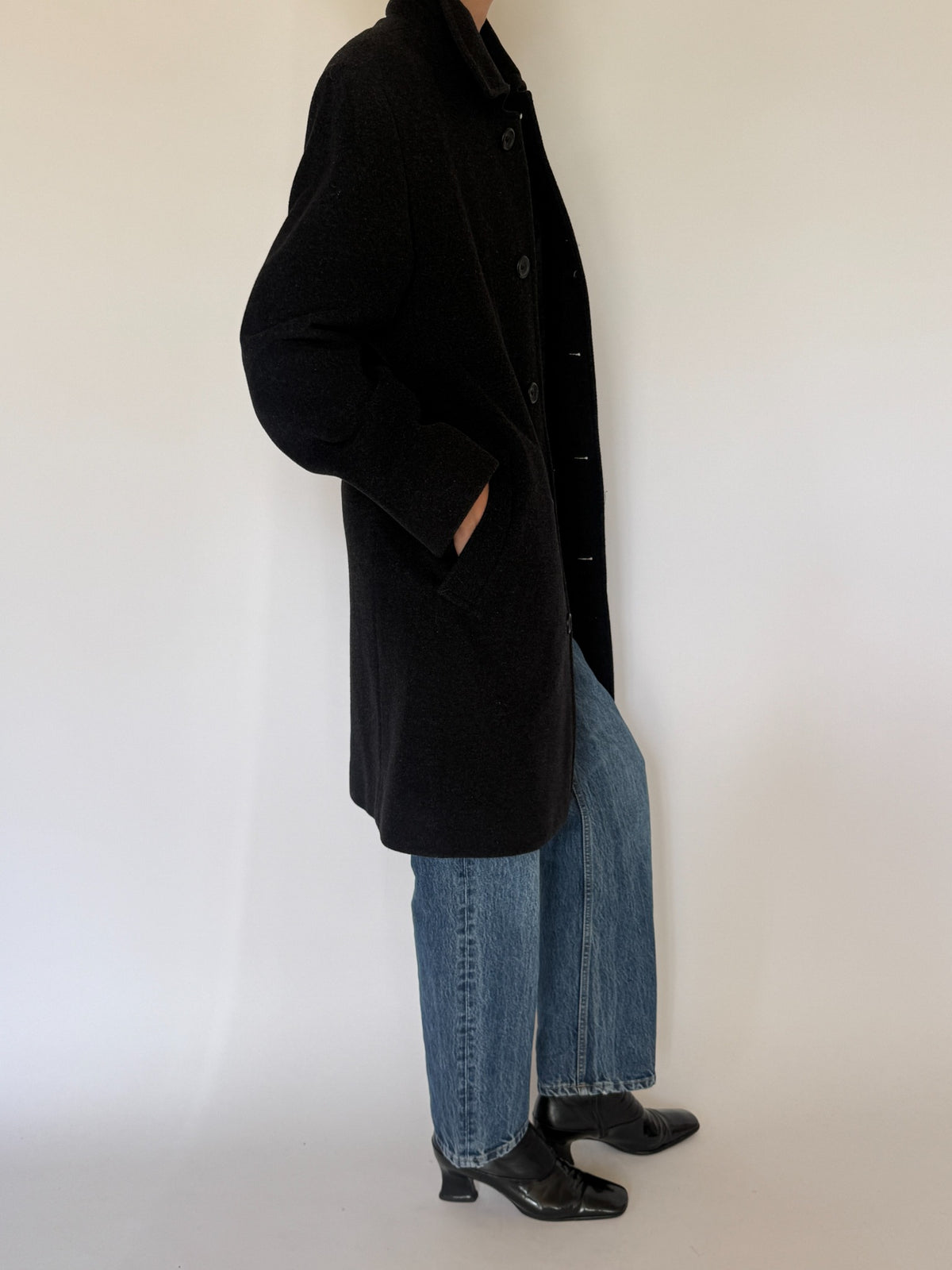 Vintage black wool blend coat final angle