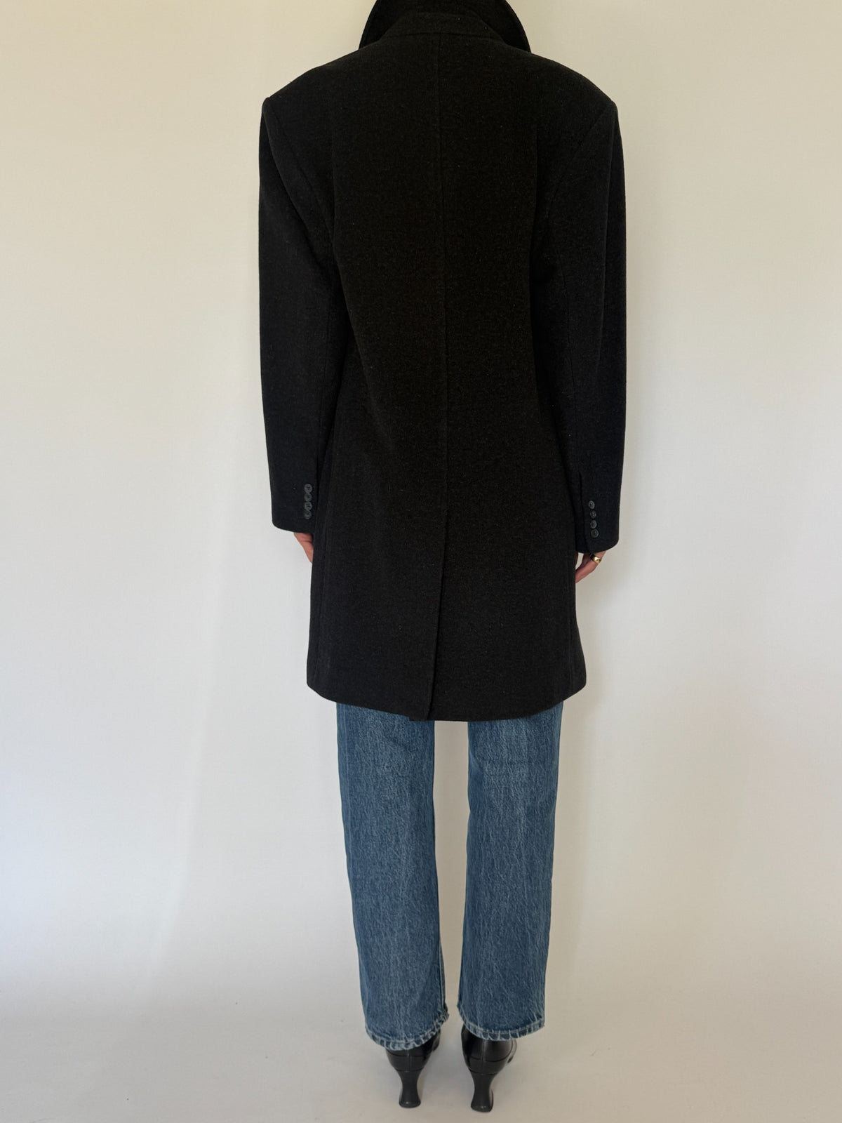 Vintage black wool blend coat back view