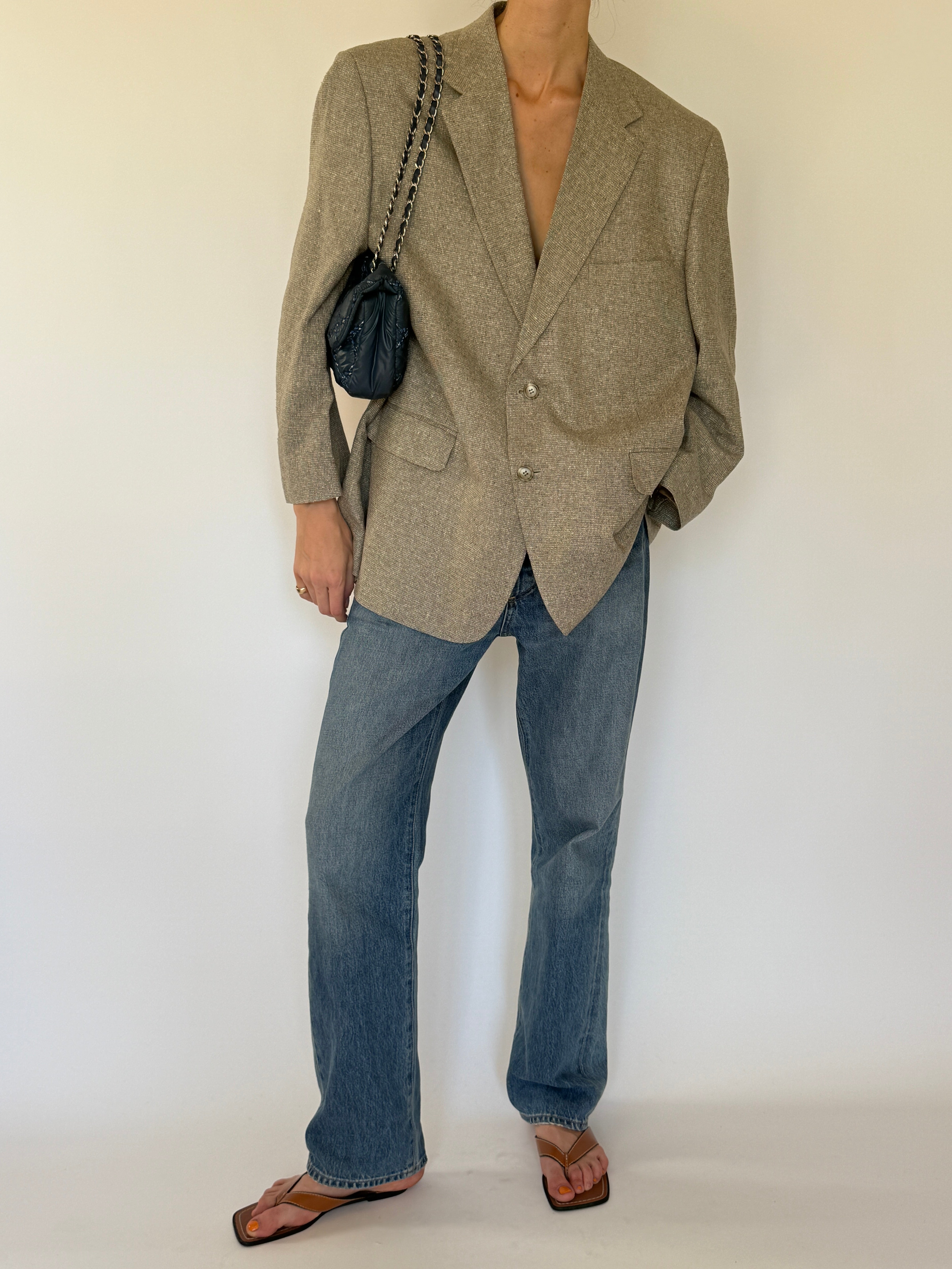 Vintage taupe silk blazer pocket detail