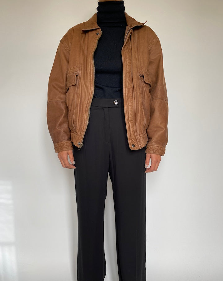 VINTAGE BROWN OVERSIZED LEATHER JACKET 2211