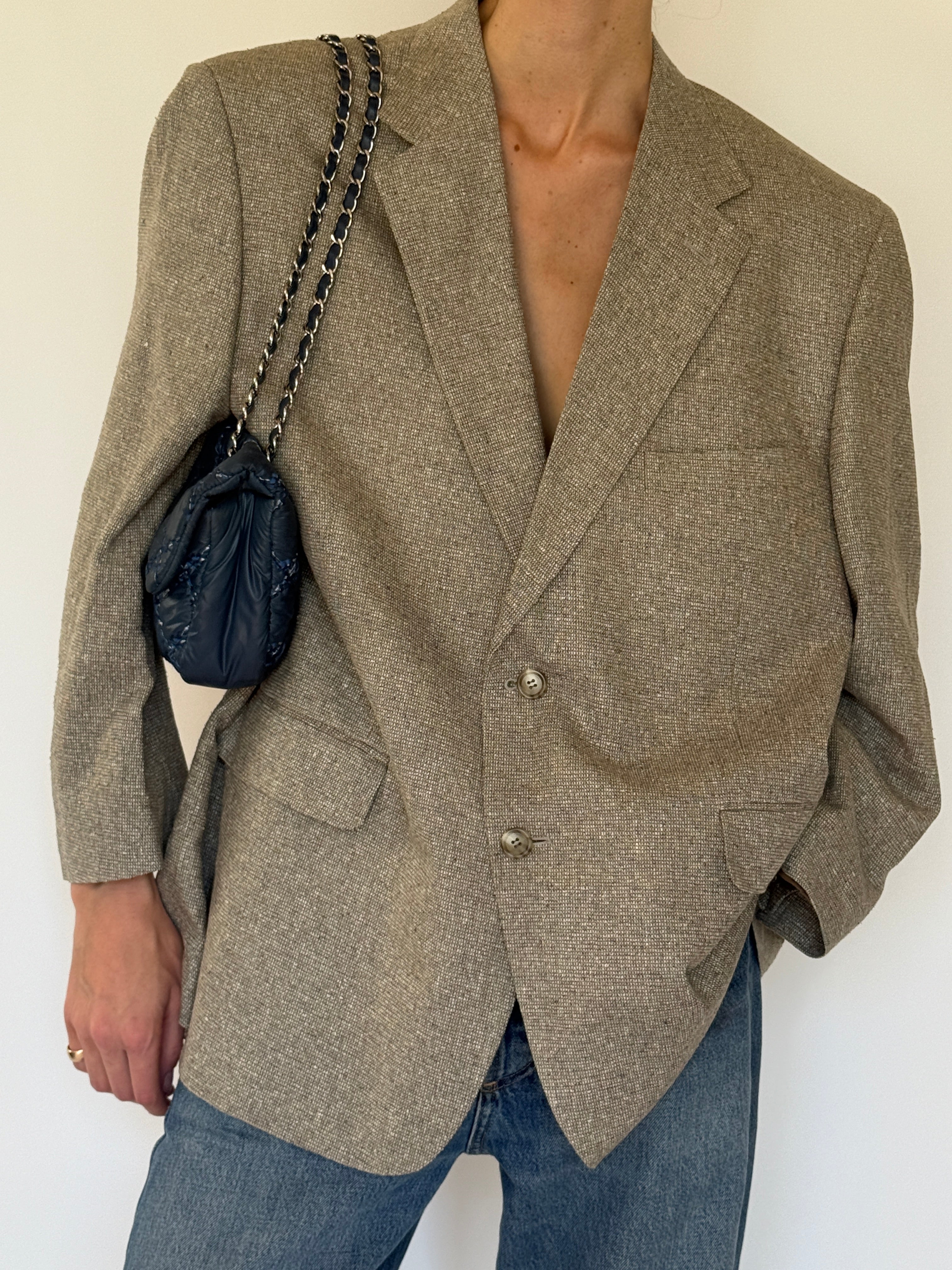 Vintage taupe silk blazer lapel detail