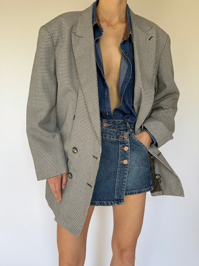 Vintage Double Breasted Houndstooth Blazer 5439
