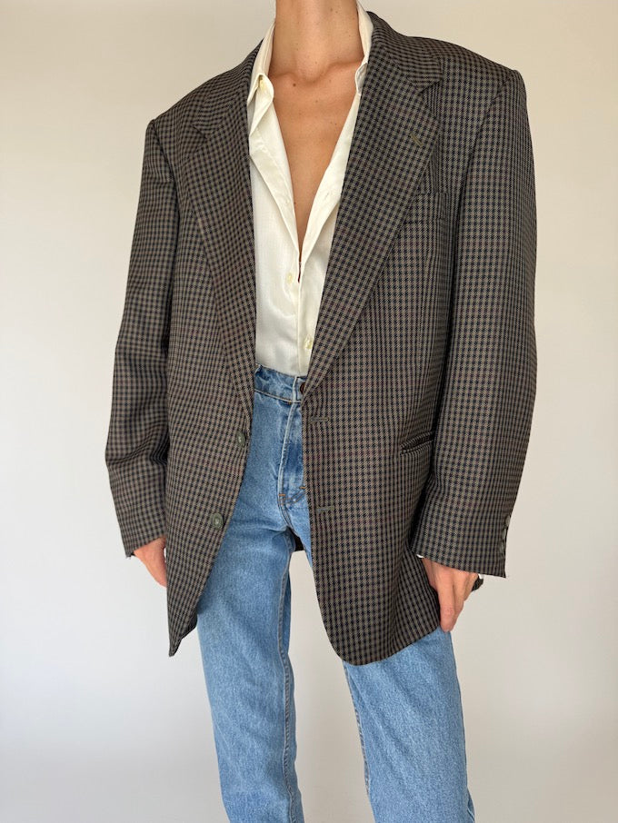 Vintage Single-breasted Houndstooth Blazer 6388