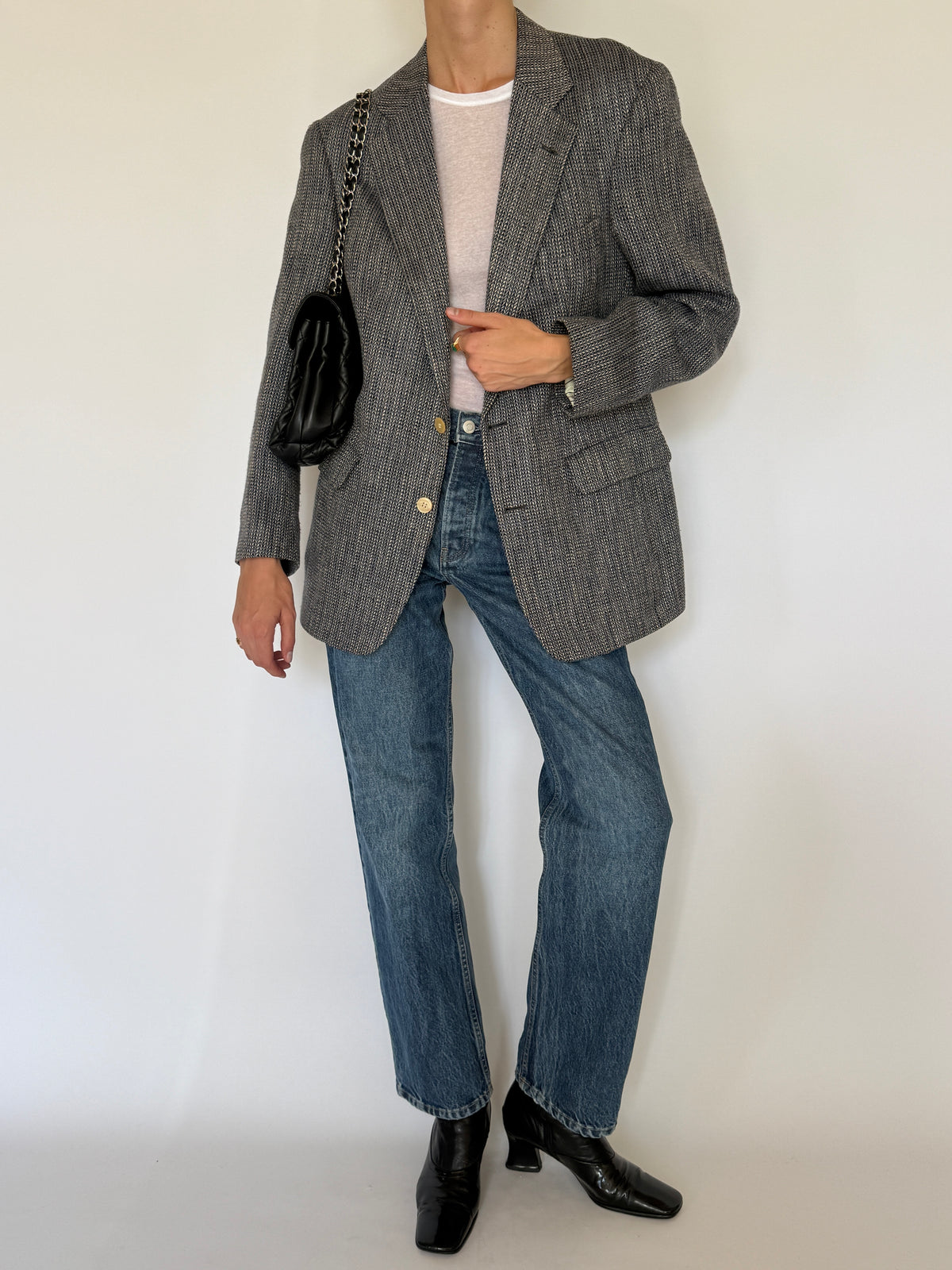 Vintage Textured Blazer Charcoal Grey 8107