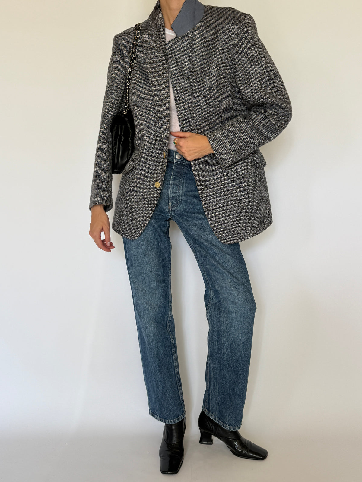 Vintage Textured Blazer Charcoal Grey 8107