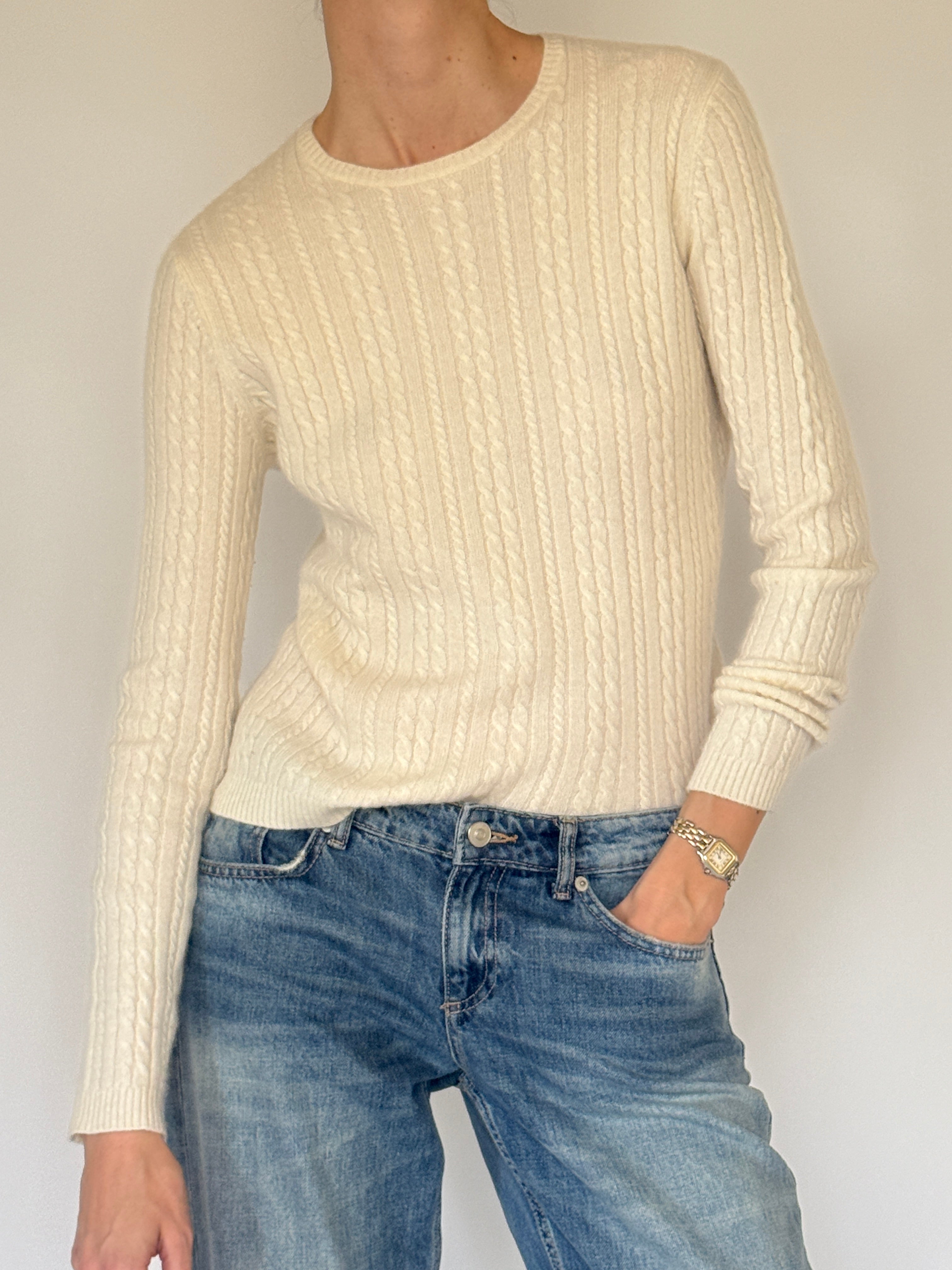 Vintage cream cashmere sweater front view