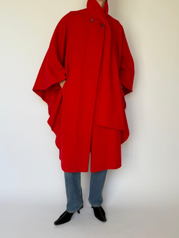 Vintage Red Wool Cape Coat 6600