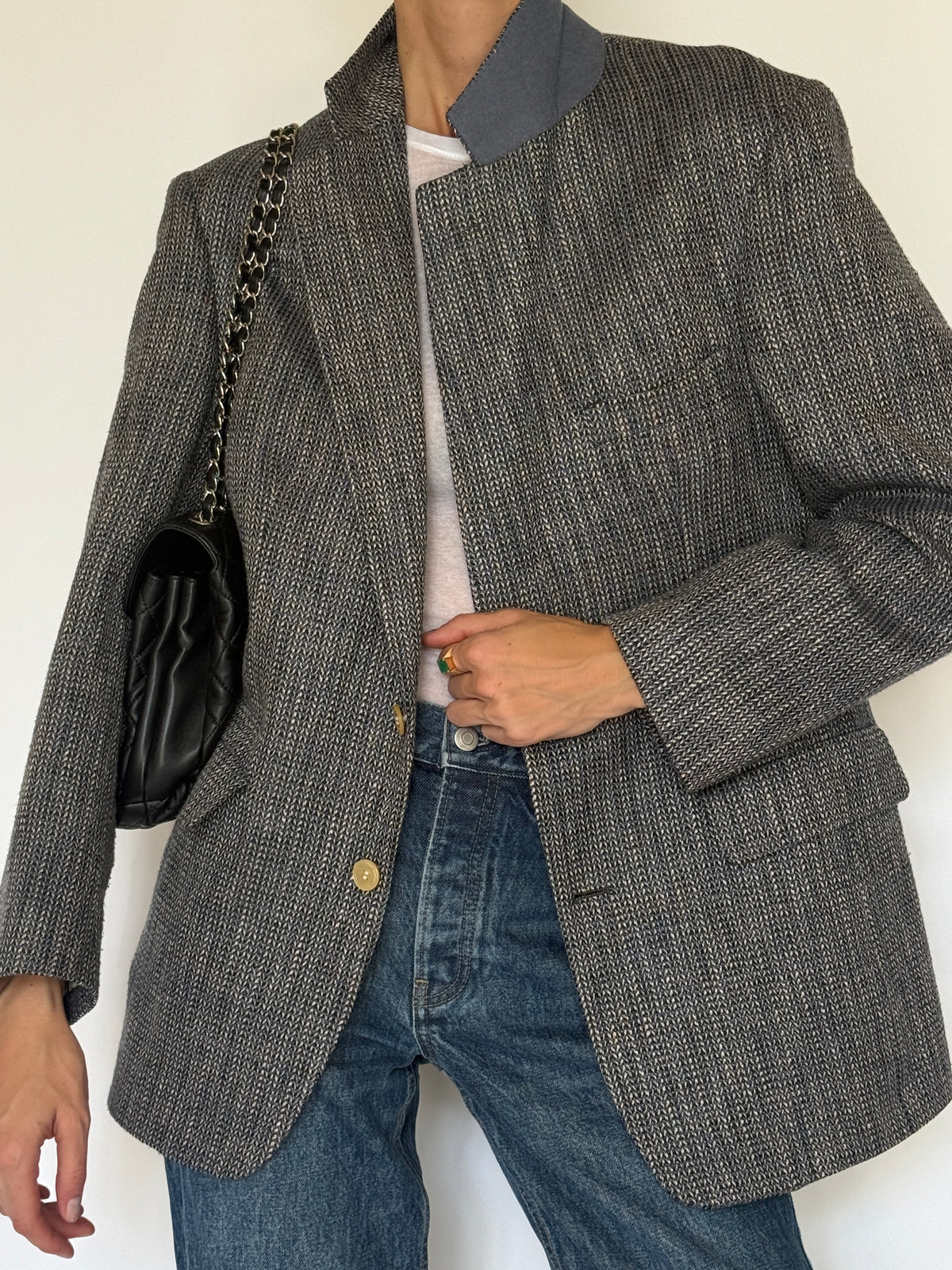 Vintage Textured Blazer Charcoal Grey 8107
