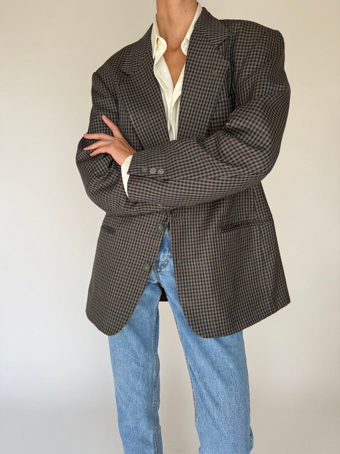 Vintage Single-breasted Houndstooth Blazer 6388