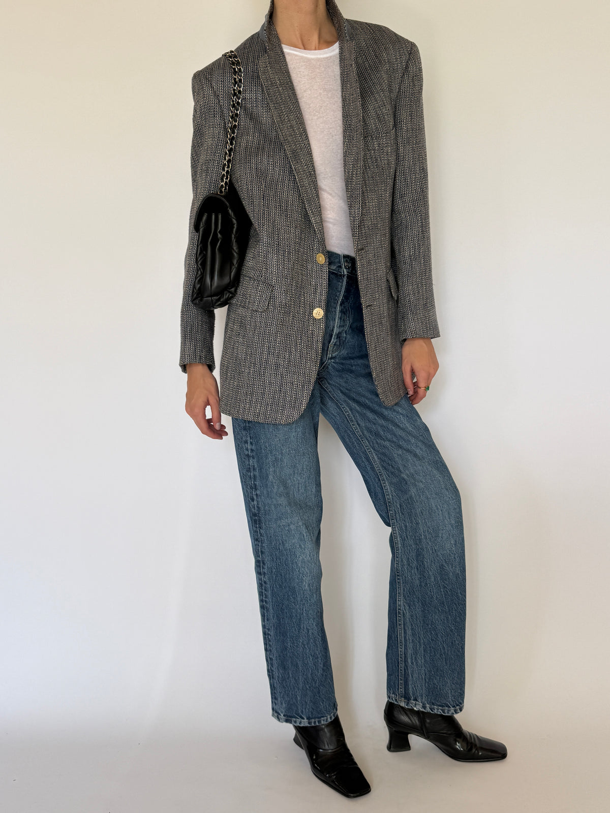 Vintage Textured Blazer Charcoal Grey 8107