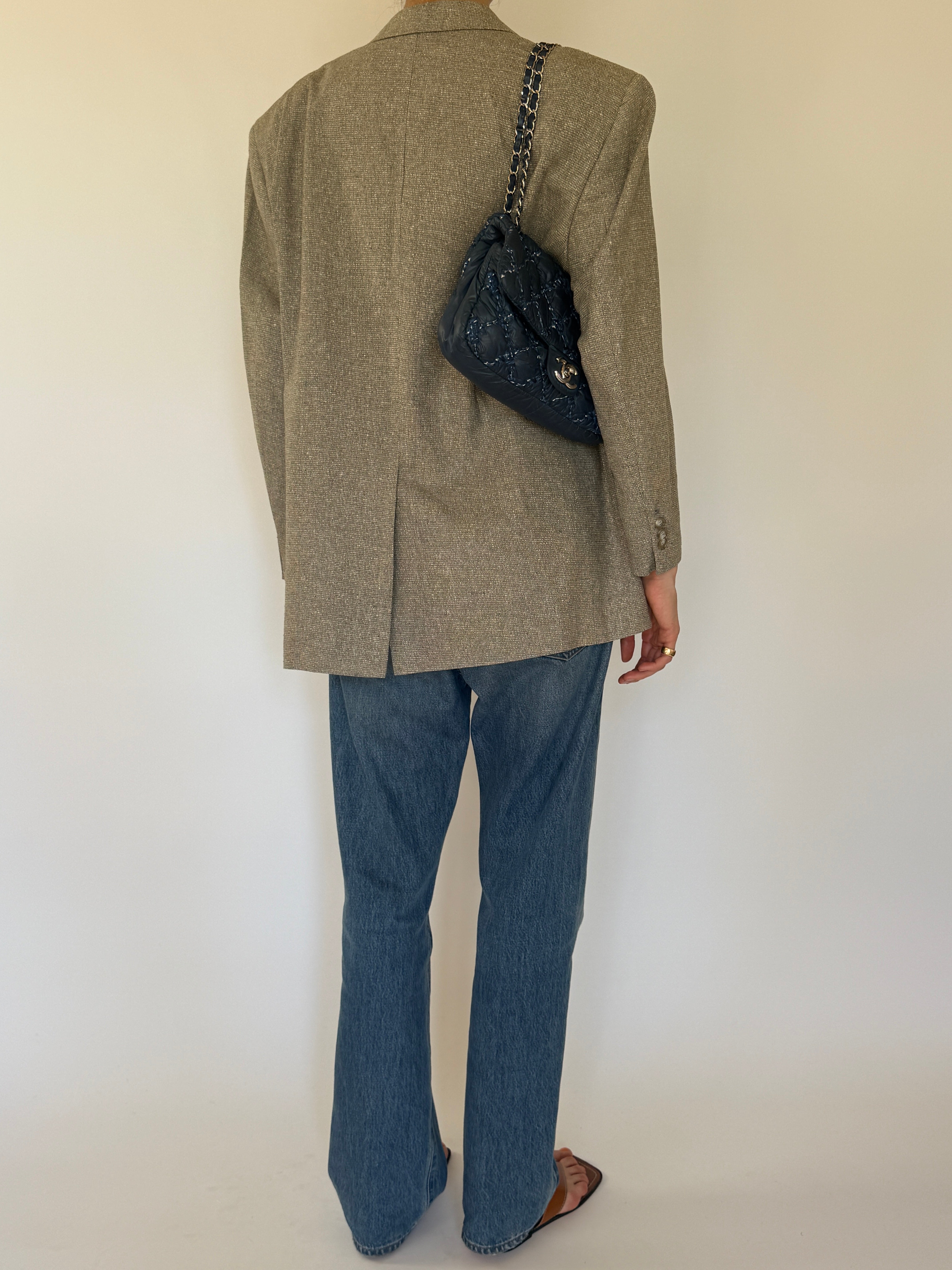 Vintage taupe silk blazer back view
